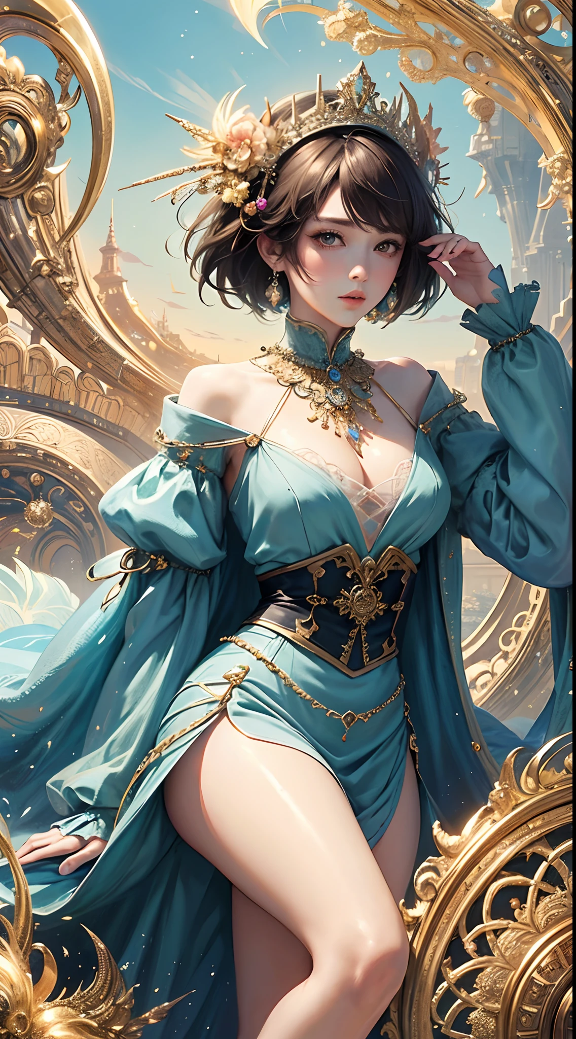 (masterpiece、top-quality、top-quality、Official Art Beautiful and Aesthetic:1.2)、8K、(1girl in)、ighly detailed、(Fractal Art:1.3)、colourfull、highestdetailed、(((short-hair)))