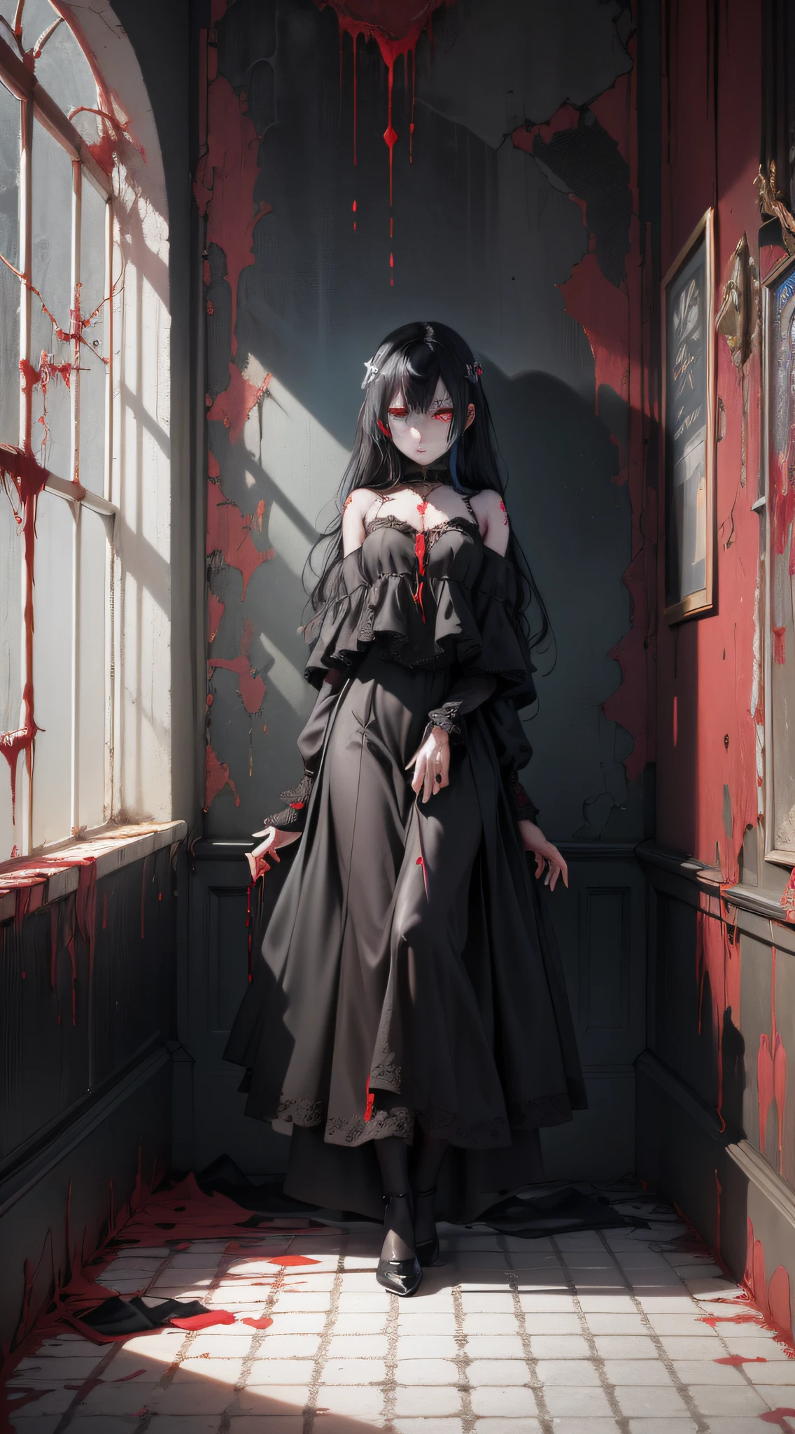 Ethereal Radiance 1 Mysterious Figure, Artistic Marvel, Supreme Excellence, Authorized Illustration, Exquisitely Detailed CG Unity 8k Wallpaper, Eerie Stare, Enchanted Doll, Derelict Asylum, Sinister Obscuration, Blood-Infused Color Scheme, Shattered Attire, ((Dark Horror Concept))