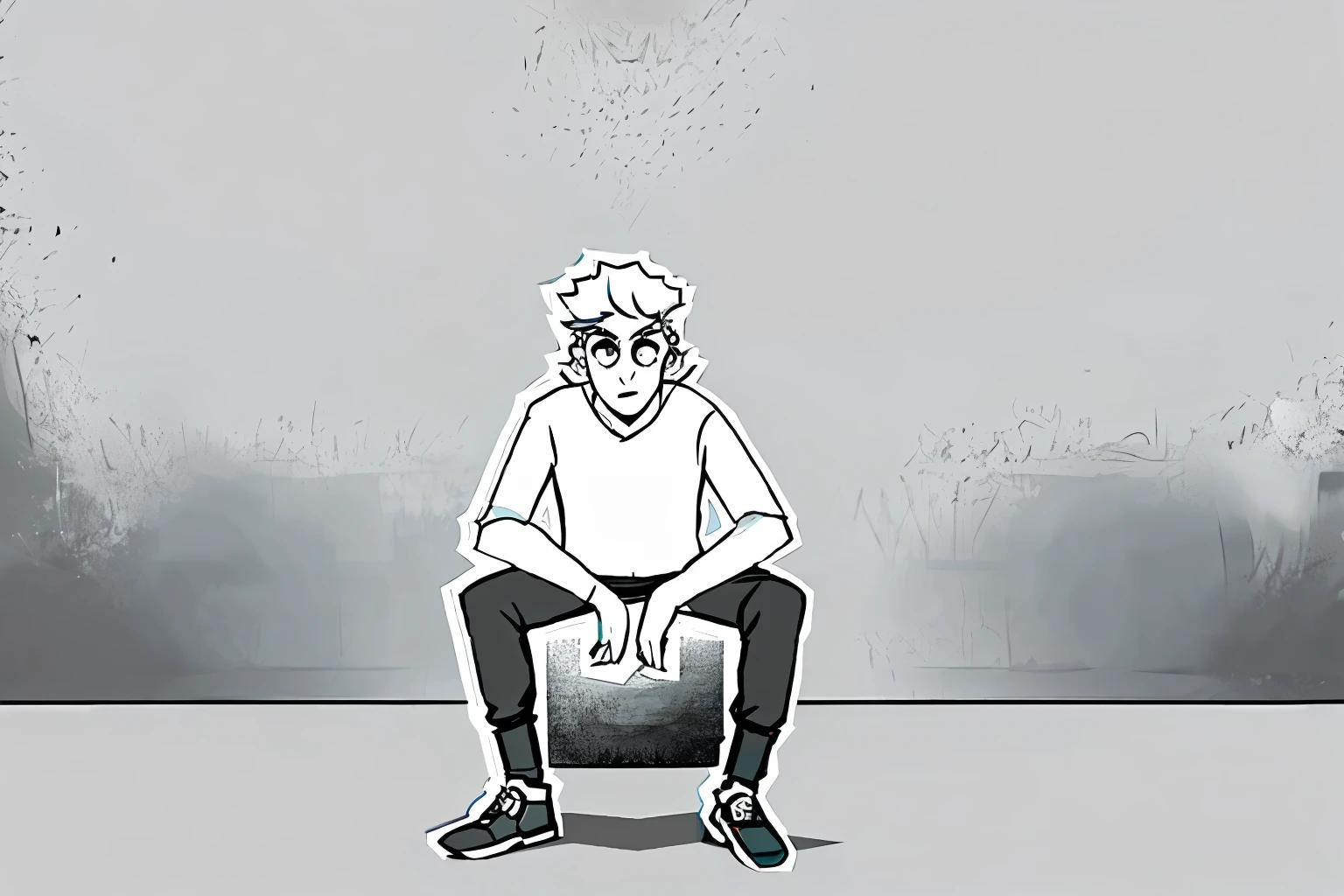 cartoon of a man sitting on a skateboard with his legs crossed, sitting pose, sitting on bent knees, sitting dynamic pose, sitting down casually, squatting pose, sitting cross-legged, character posing, full entire body fun pose, casual pose, full body sarcastic pose, sitting down, cell shaded adult animation, character is in her natural pose,