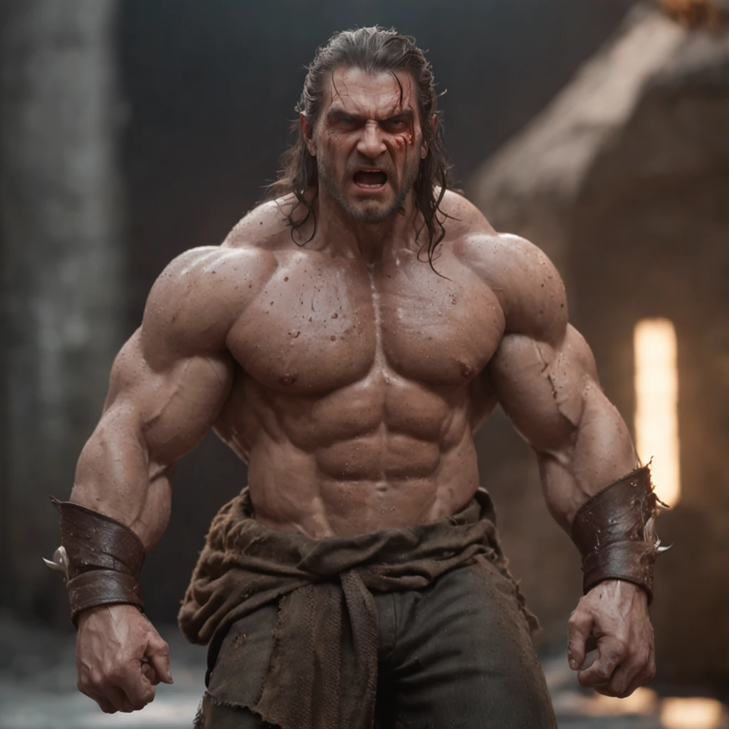 (professional 3d render:1.3) af (Realistic:1.3) most beautiful artwork photo in the world,Features soft and shiny male heroes, ((Epic hero fantasy muscle man rough wet hero angry look long hair short beard and ferocious expression in dynamic pose, Fantastic location, Majestic cluttered environment)), full body 8k unity render, action shot, skin pore, very dark lighting, heavyshading, Detailed, Detailed face, (vibrant, photograph realistic, Realistic, Dramatic, Dark, Sharp focus, 8K), (Old leather garments damaged by weathering:1.4), ((((Wear fur)))), (Intricate:1.4), decadent, (Highly detailed:1.4), Digital painting, rendering by octane, art stations, concept-art, smooth, Sharp focus, illustration, Art germ, (loish:0.23), wlop ilya kuvshinov, and greg rutkowski and alphonse mucha gracias, (Global illumination, Studio light, volumettic light), heavy rain, particles floating, lotr, fantasy, elf, full bodyesbian, ((Dark and ancient city background:1.3)),CGSesociety,art stations
