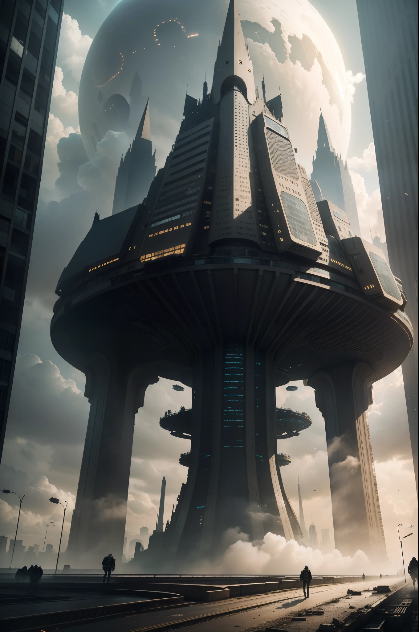 Craft a highly realistic image that portrays the chilling scene of an alien invasion. Picture a sprawling urban landscape, familiar yet transformed by the eerie presence of extraterrestrial forces. A colossal alien mothership hovers ominously in the sky, casting an otherworldly glow that bathes the city in an ethereal light. Advanced alien spacecraft swarm like malevolent insects, darting through the atmosphere with alarming speed.
The city's iconic landmarks and streets are now juxtaposed with the alien technology, evoking a sense of both familiarity and otherness. The alien architecture blends seamlessly with human structures, yet it is unmistakably foreign in design. Startling details reveal the intricate mechanisms of the spacecraft and the unfamiliar geometry of the alien architecture.
As chaos unfolds on the ground, brave human figures stand united, their expressions a mixture of fear, determination, and defiance. They wield advanced weaponry and wear specialized gear, facing the unknown with resilience. Smoke billows from damaged buildings, and the sky crackles with bursts of alien energy.
The realism of the image is paramount, with attention to lighting, texture, and perspective that immerses viewers in the chaos and tension of the invasion. The fusion of ordinary and extraordinary, of human and alien, should make this image both captivating and hauntingly plausible, leaving an indelible impact on anyone who gazes upon it.