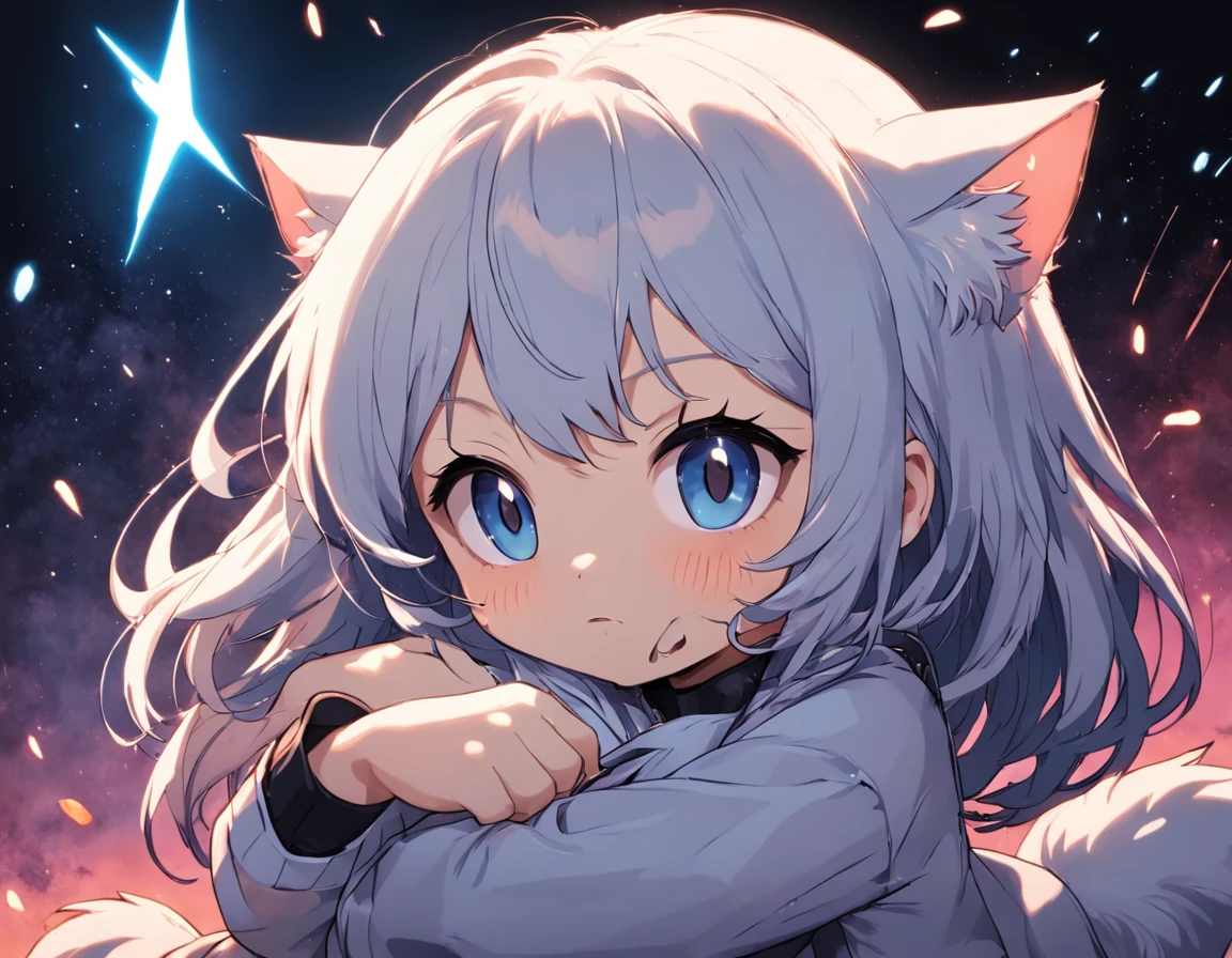 Furry Fur,Furry snow leopard,Lovely image,snow leopard,Cute furry,Research ship,extreme light, Long, Fluffy tail,In the Arctic,The ship is brightly lit,Cubs,is in night,nigh sky, Winters,stars,Close-up of cute characters
