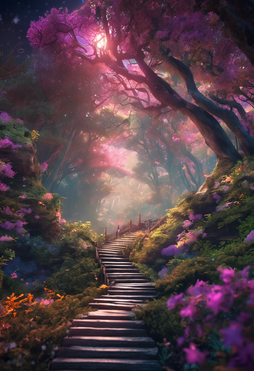 masterpiece, best quality, high quality, extremely detailed 8k wallpaper by CG unit, a dreamy enchanting scene of a sailing boat in the fantasy forest, with tall trees, hidden fairy valleys, creating a feeling of mystique and enchantment, art station, intricate, trends, award winning photography, bokeh, depth of field, HDR, bloom, chromatic aberration, photorealistic, extremely detailed, trending in artstation, trending in CGsociety, intricate, high detail, dramatic, midday art