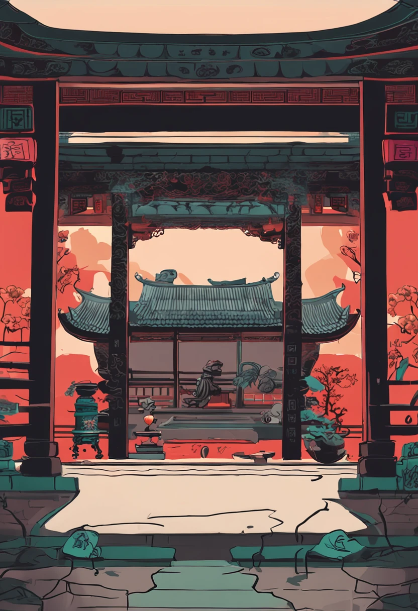 in ancient, Dilapidated Taoist temples, In a quiet atmosphere,inside in room,中景 the scene is