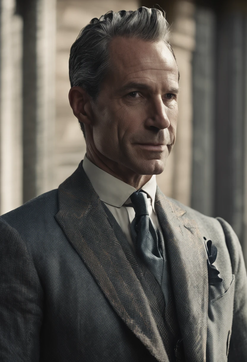 arafed image of a man in a suit and tie posing for a picture, still frame from prometheus, hermes ad, straight grey hair, vaughan bass, tyrell wellick, rennaissance masters portrait, images on the sales website, promotional photograph, tweed colour scheme, majesty, inspired by William Mustart Lockhart, hugh grant, colour portrait photograph, the emperor