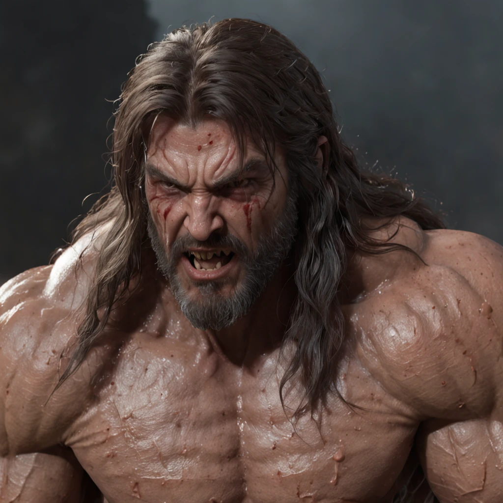 (professional 3d render:1.3) af (Realistic:1.3) most beautiful artwork photo in the world,Features soft and shiny male heroes, ((Epic hero fantasy muscle man rough wet hero angry look long hair short beard and ferocious expression in dynamic pose, Fantastic location, Majestic cluttered environment)), full body 8k unity render, action shot, skin pore, very dark lighting, heavyshading, Detailed, Detailed face, (vibrant, photograph realistic, Realistic, Dramatic, Dark, Sharp focus, 8K), (Old leather garments damaged by weathering:1.4), ((((Wear fur)))), (Intricate:1.4), decadent, (Highly detailed:1.4), Digital painting, rendering by octane, art stations, concept-art, smooth, Sharp focus, illustration, Art germ, (loish:0.23), wlop ilya kuvshinov, and greg rutkowski and alphonse mucha gracias, (Global illumination, Studio light, volumettic light), heavy rain, particles floating, lotr, fantasy, elf, full bodyesbian, ((Dark and ancient city background:1.3)),CGSesociety,art stations, Joe Biden face