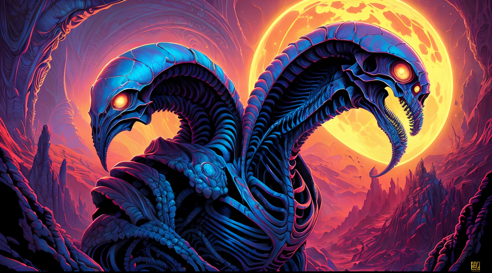 Amazing bone structure, (Fantastic giant alien perfect art, 64k ultra hd |:1.1), (Arte por Apterus, Arte por Dan Mumford, A Arte de Lovecraft:1.2), best quality, 500px, CGSesociedade com raios coloridos em degradee