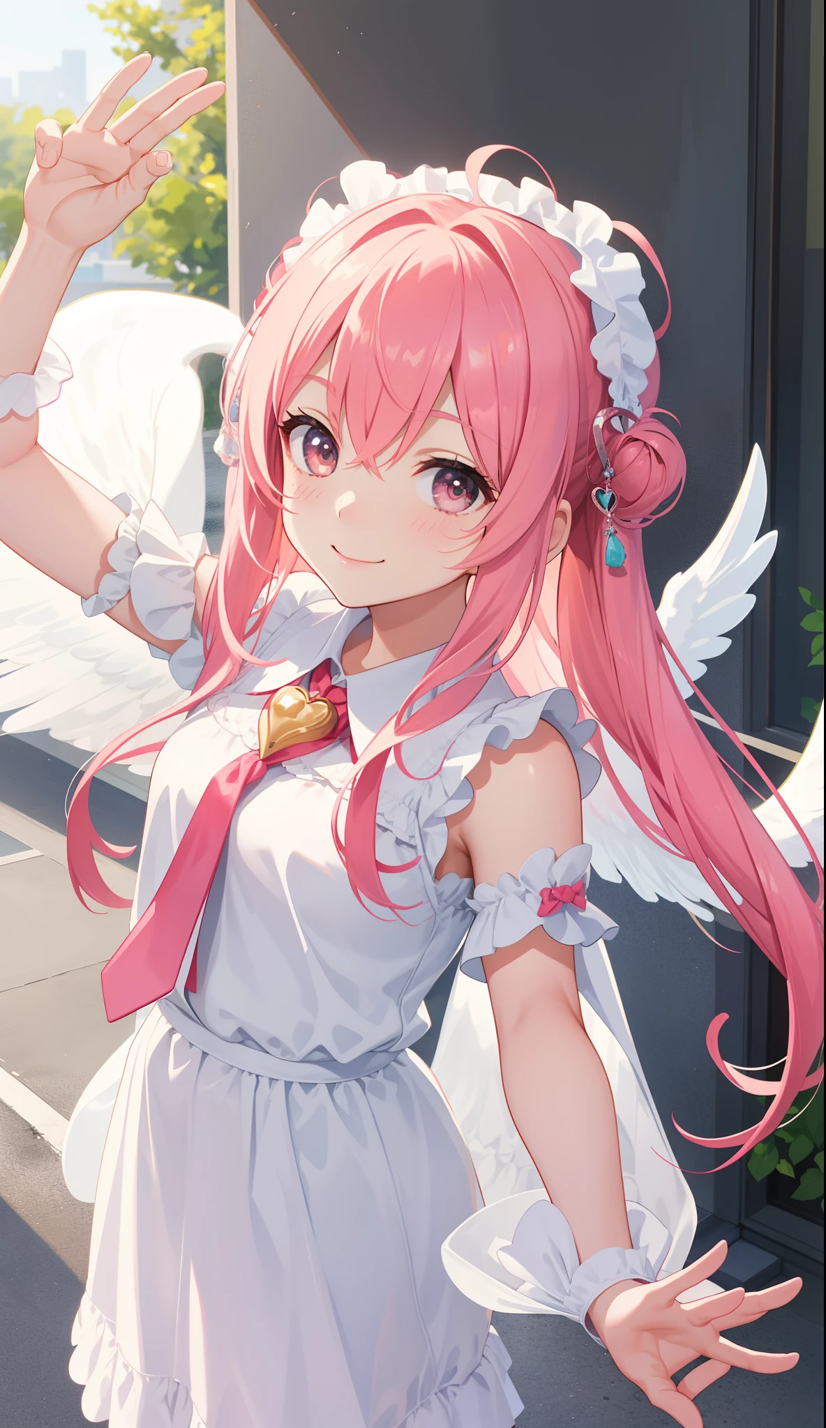 1girl in、A smile、A delightful! cupid、Angel wings on the back、