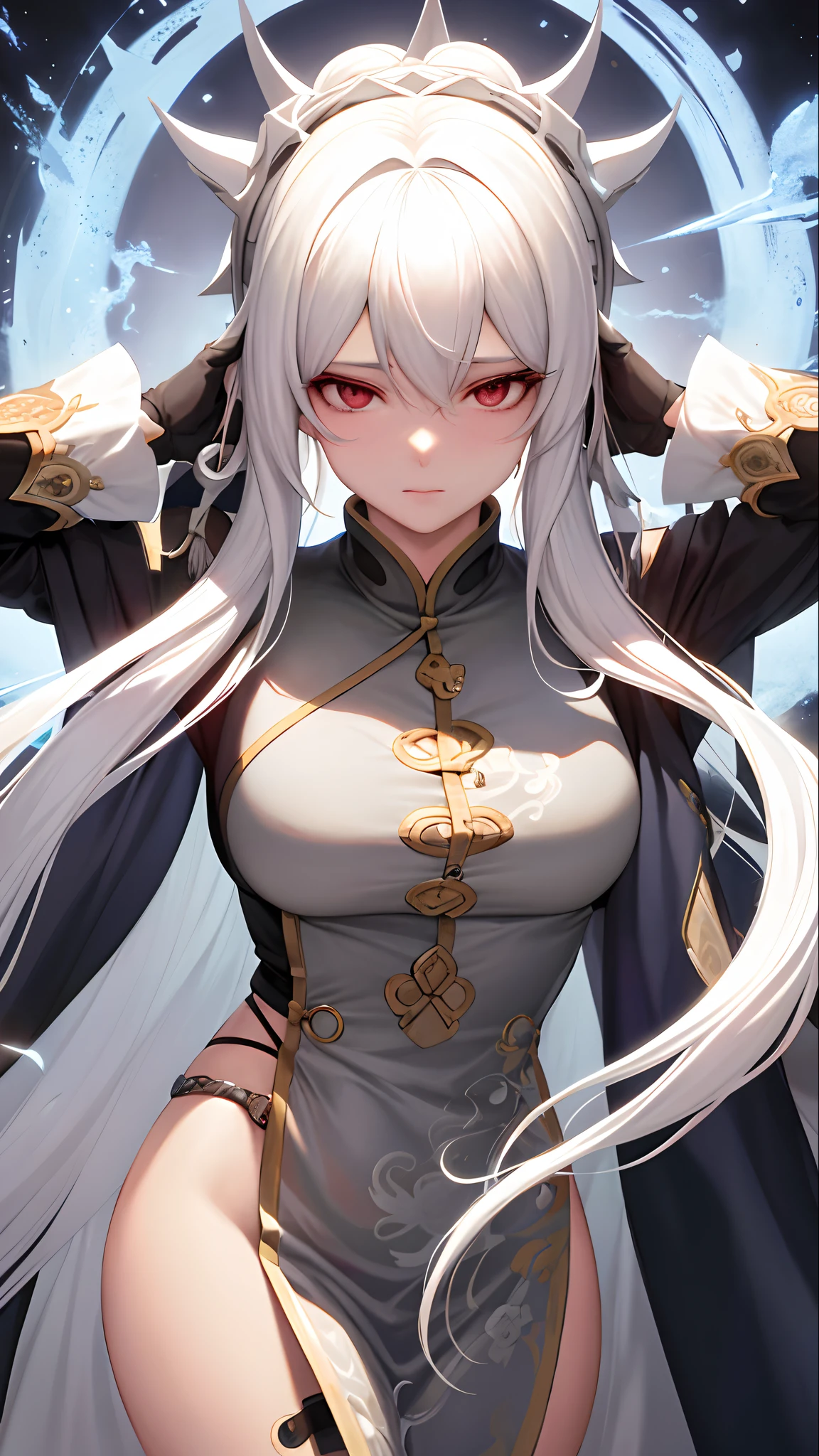 close-up of a woman with white hair and white mask，Belle peinture de personnage，Guviz，Guviz-style artwork，white-haired god，Yang J，Epic and beautiful character art，Stunning character art，FAN Qi，Wu Zhun Shifan，Guvitz at the Pixiv Art Station，photographrealistic，8K，Very detailed pores