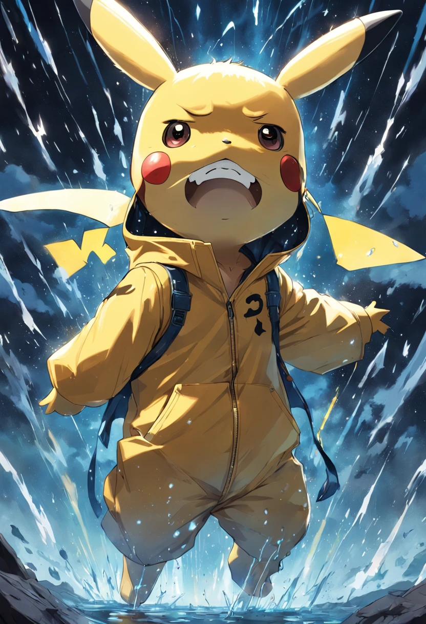 master part,best quality, illustration, Pikachu vestindo traje espacial,Belo brilho detalhado,(Chamas de guerra:1.2),(nuclear explosion hides:1.3),chuva,Detailed lighting,detailed water,(belos olhos detalhados:1.1),no expression,