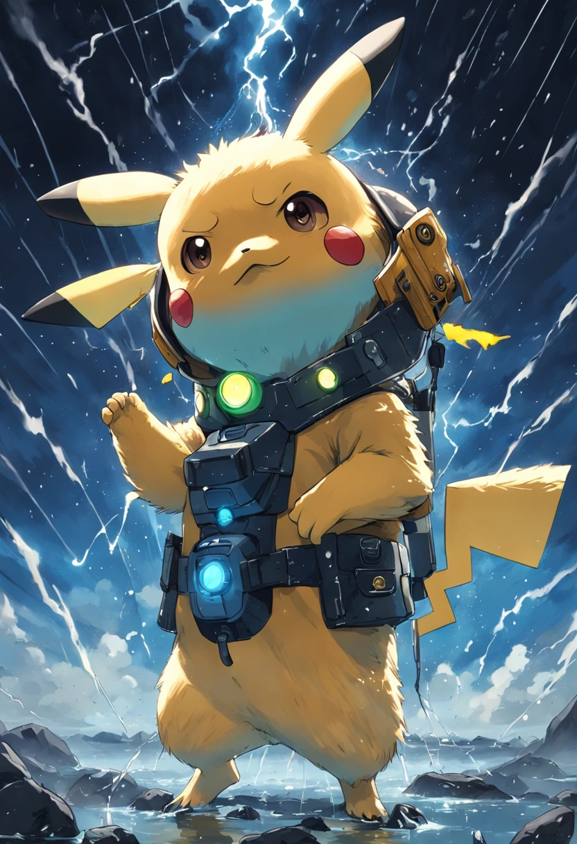 master part,best quality, illustration, Pikachu vestindo traje espacial,Belo brilho detalhado,(Chamas de guerra:1.2),(nuclear explosion hides:1.3),chuva,Detailed lighting,detailed water,(belos olhos detalhados:1.1),no expression,