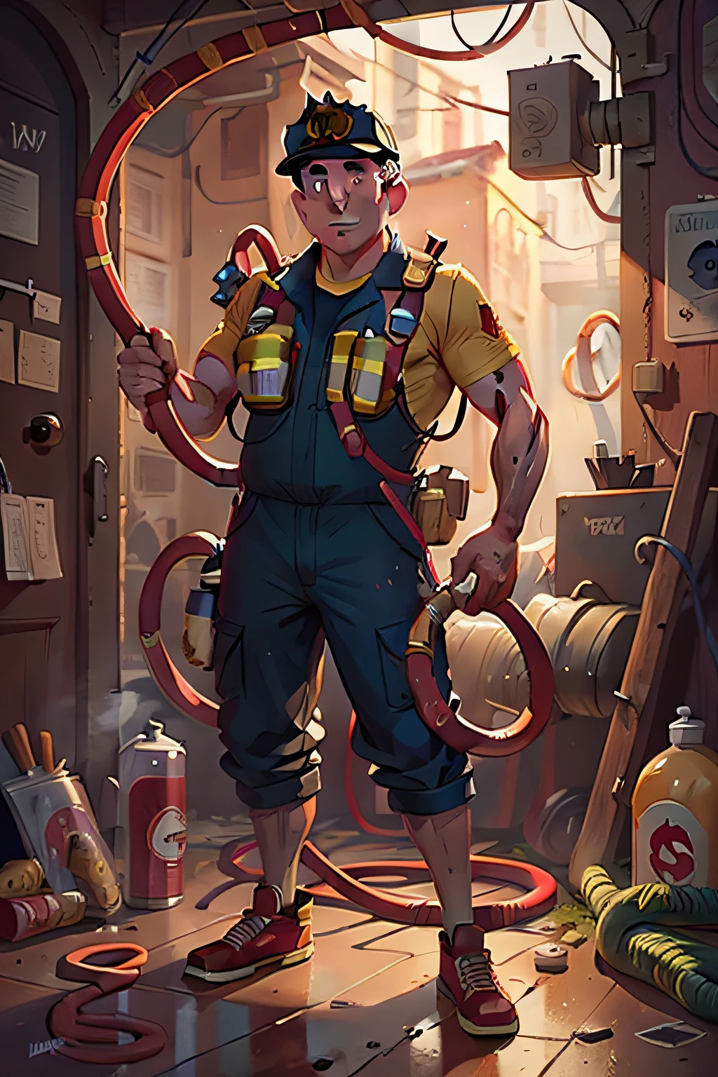 a fireman holding a hose