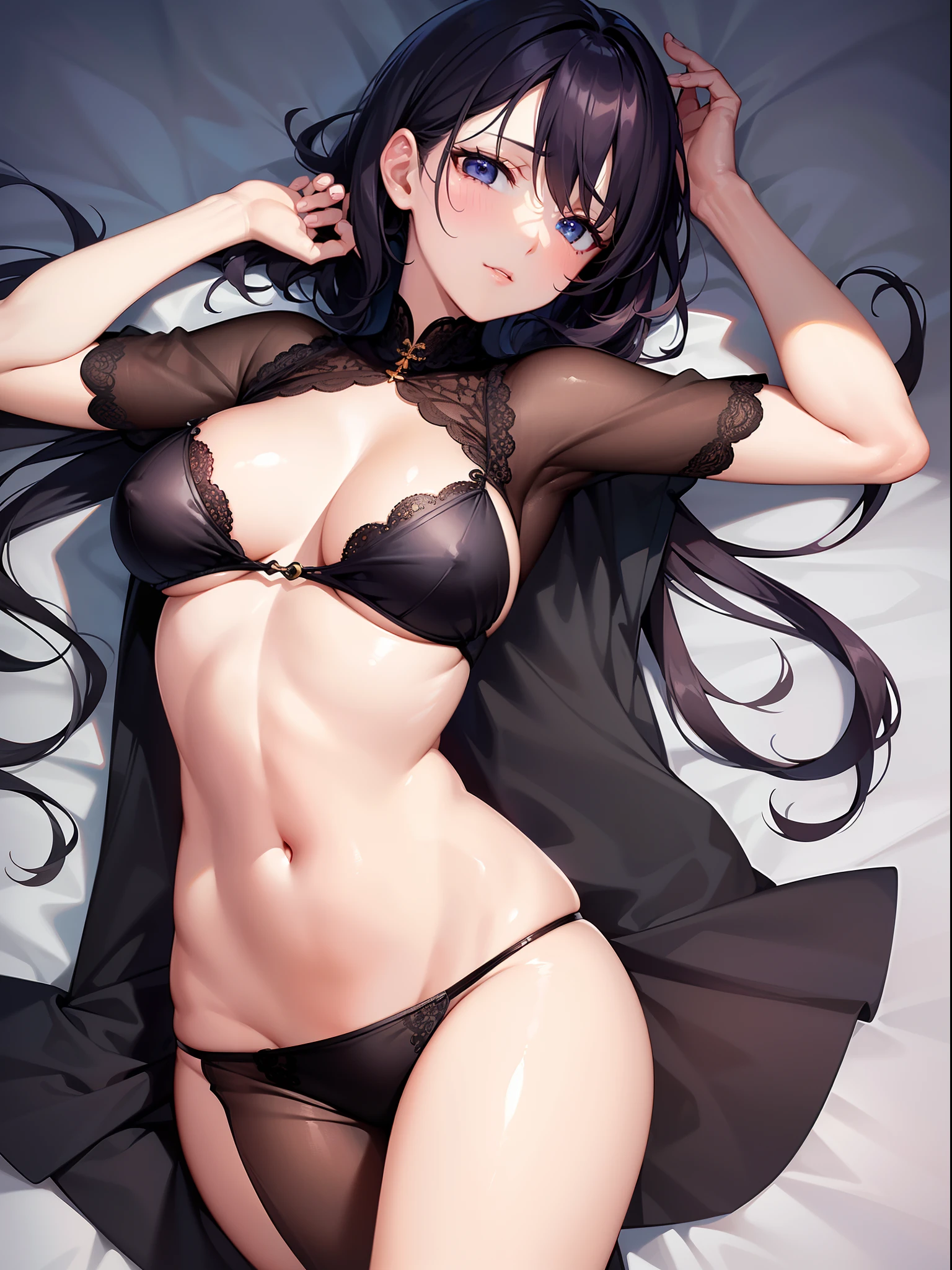 White shirt sheer in the rain, Naughty underwear is visible through a sheer shirt, disheveled clothes, short-hair, idol, Naughty underwear, Japan Girl, Japan women, Wet beautiful skin,Japan style, On a disheveled bed, Obscene underwear, portrait photo, A Princess, goddes, beautiful brunette girl, oriental girl, master work, The highest image quality, hightquality, high detailing, 超A high resolution, 8K resolution, depth of fields, Cinematography, intricate detailes, Elaborate, meticulous, Magnificent, Maximum Detail, Extreme beauty, (((1girl in, Solo))), 18year old, Realistic, masutepiece, (The highest image quality), hightquality, high detailing, 超A high resolution, the panorama, Exquisite facial features, Perfect face, Glowing skin, Women, Girls, angelicales, mini girls, goddes, bard, Shy, Surprise, sharp and clear focus, three-dimensional silhouette, correct proportions, Realistic portrait, Face Close-up, a very temperamental beautiful girl, Slender figure, Exquisite facial features, extremely detailed hair description, (鎖骨), Perfect face, clean and flawless face, long eyelashes, Nasty look, watery big eyes crystal clear, delicate cream Glowing skin like skin, detailed skin details, CFG scale: 8,(Beautiful girl with big breasts and hair),(She wears obscene underwear、lips slightly separated,),(She sleeps surrounded by a mysterious liquid、Her navel is visible), a dream-like atmosphere with vibrant colors and soft lighting,1girl in, Large breasts, Navel, Parted lips,