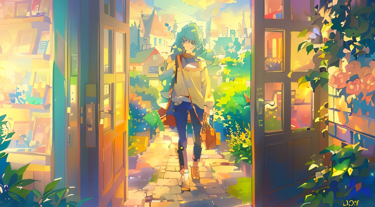 Anime girl walks through the doorway,The background is a bookcase, style of anime4 K, Anime art wallpaper 8 K, Anime art wallpaper 4 K, Anime art wallpaper 4k, High Quality Anime Art Style, Anime background art, anime moe art style, beautiful anime art style, Anime style illustration, anime art style, up of young anime girl, Anime style. 8K