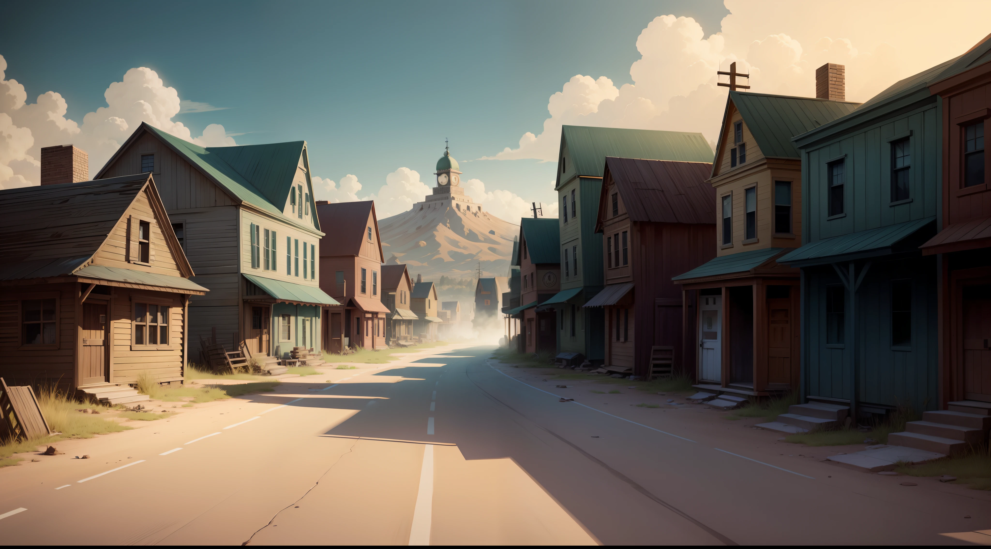 ghost town abandoned main street cartoon style