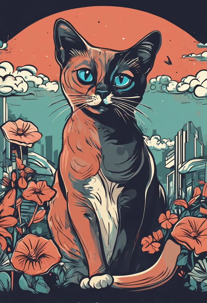 adesivo, A Siamese cat, estilo vector