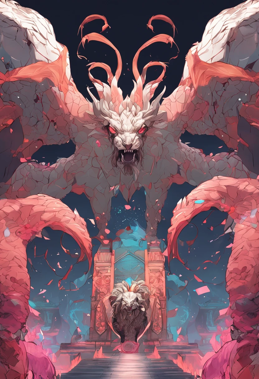 dream colors,tmasterpiece,the detail,film effect,((Rich in color)),mito,An evil creature, Snake body,Sheep horns,A monkey head,Shiny hair,manticore,Rush to the audience,Line,