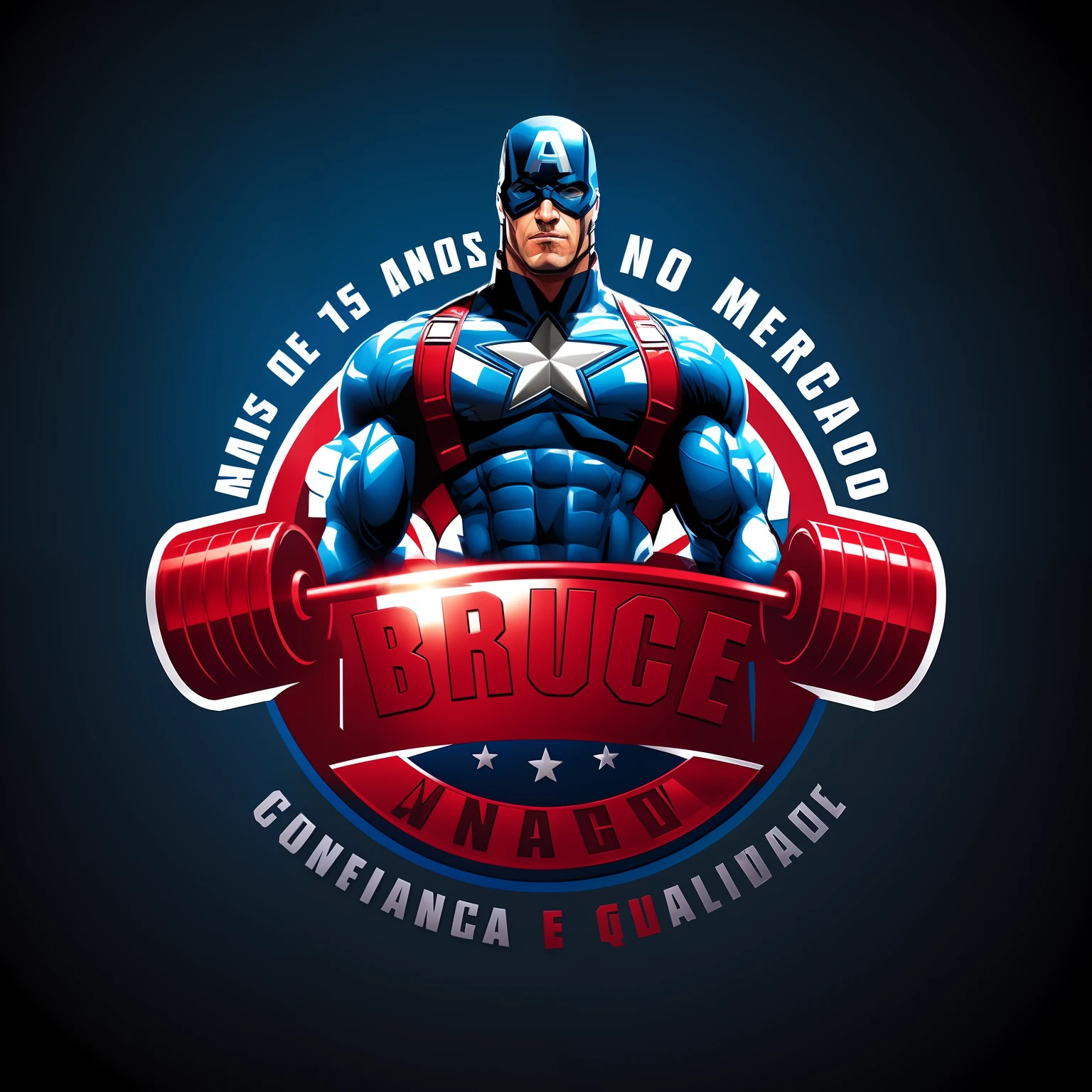 Captain Gym Logo Design, Captain America, background a gym, dingy gym, logotipo esportivo, body building blacksmith, muscular character, design do logotipo do patch, muscular male hero, foto do perfil, bodybuilder superhero bikini, local gym, musculoso, imagem de perfil, Personagem da Marvel, dingy gym, musculoso, marvel superhero, 3D Logo, logotipo do jogo