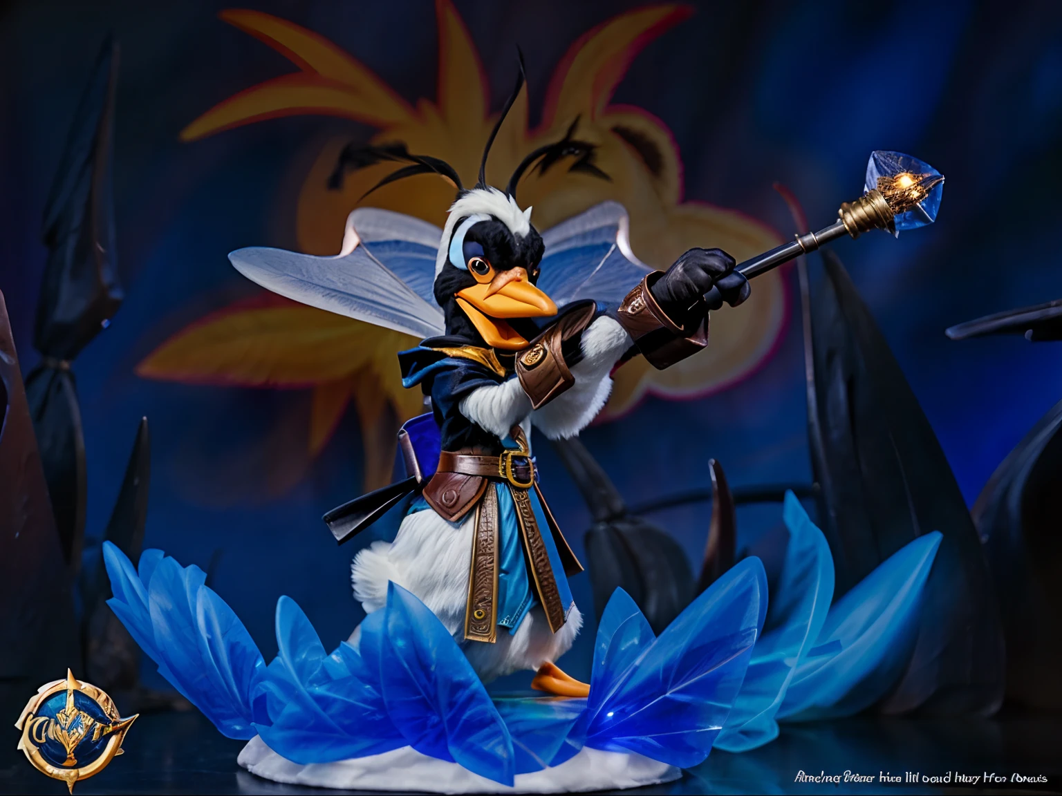 a realistic depiction of Daffy Duck as a mage, fantastic aura