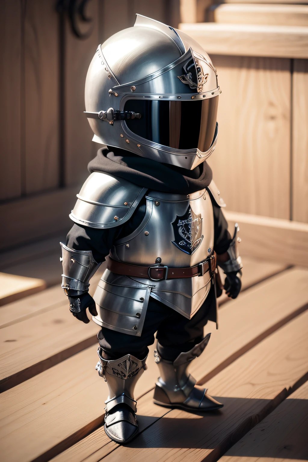 mini soldado medieval, pequeno, kawai, 3d, artistantion, usando armadura completa medieval