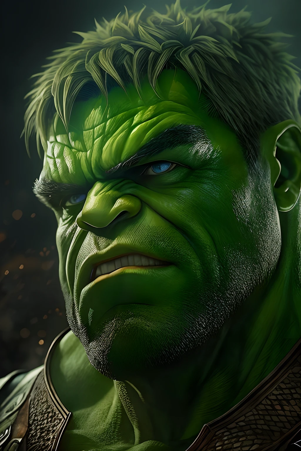 Marvel version of the Hulk live-action portrait，((Tank in hand：1.3))，（Makrufalo:1.8）full-body portraits，Fighting posture，Vicious look，com rosto detalhado，Slightly vicissitudes，an award winning photograph，Bokeh，ultra-realistic realism，电影灯光，shadowing，high detal，high high quality，Award-Awarded，