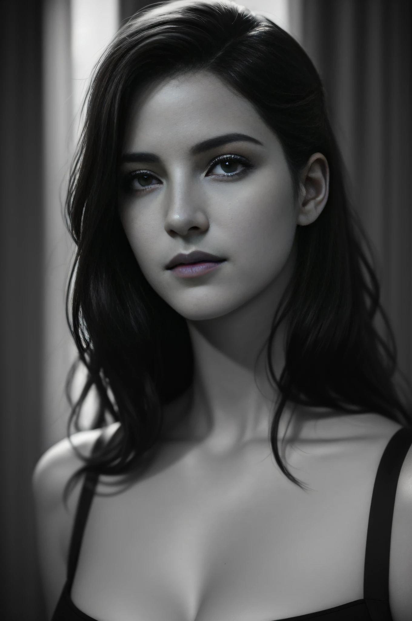 arafed woman in a black dress posing for a picture, Soft portrait shot 8 K, Rendu portrait 8k, Realistic moody facial lighting, 8 k sensual lighting, digital art of an elegant, inspired by Yanjun Cheng, 8K Artgerm bokeh, Cinematic. author：leng jun, 8k digital painting, portrait soft low light