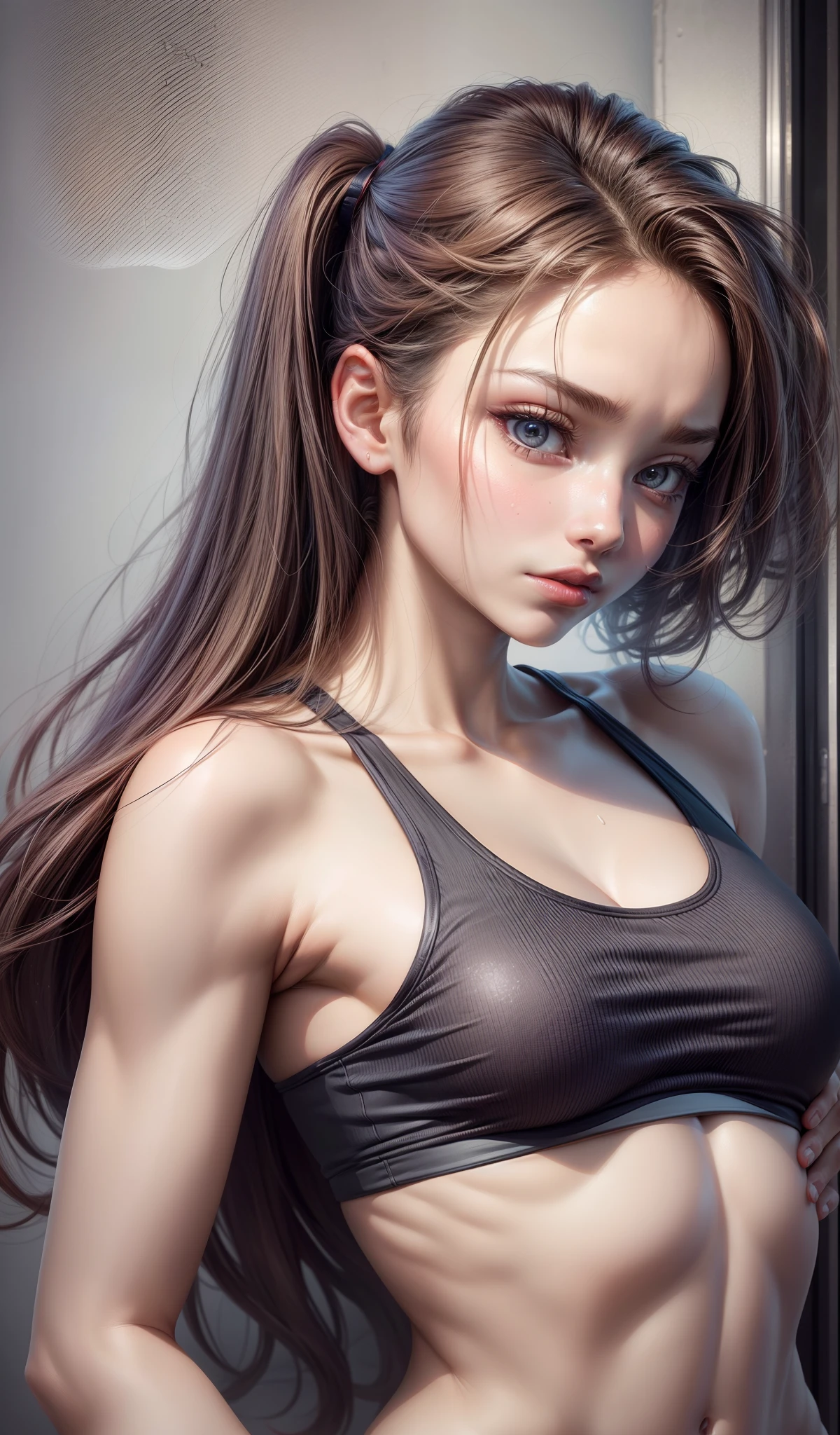 beautiful sexy girl, Tight sports bra, Tight underwear, see through sports bra, see through lingerie, nipple exposed through sports bra, Cute face, Beautiful eyes, Beautiful lips, Sweat, Beautiful eyes, Beautiful eyelashes, Beautiful breasts, Fully exposed skin, Shoulders exposed, Seductive, Beautiful face, slightly confused expression, Sexy, Gorgeous, shoun, beautiful exposed breasts, exposed under boob, Exposed cleavage, Tight underwear, Exposed shoulders, Skin exposed, Sexy, Sexual position, tempting pose, tight clothes squeezing into soft body, Naked, The kinky is exposed, breasts almost fully exposed (sfv) beautiful young , busty teen girl, Tight sports bra, invisible sports bra, No clothes, naked teenagerautiful naked girl, ((sfv)) ((safe to work)) side view of girl looking at viewer, girl in sexy position, Small breasts, Small round chest, small breasts squeezed together, arms under breasts, arms tight under chest, arms crossed under breasts