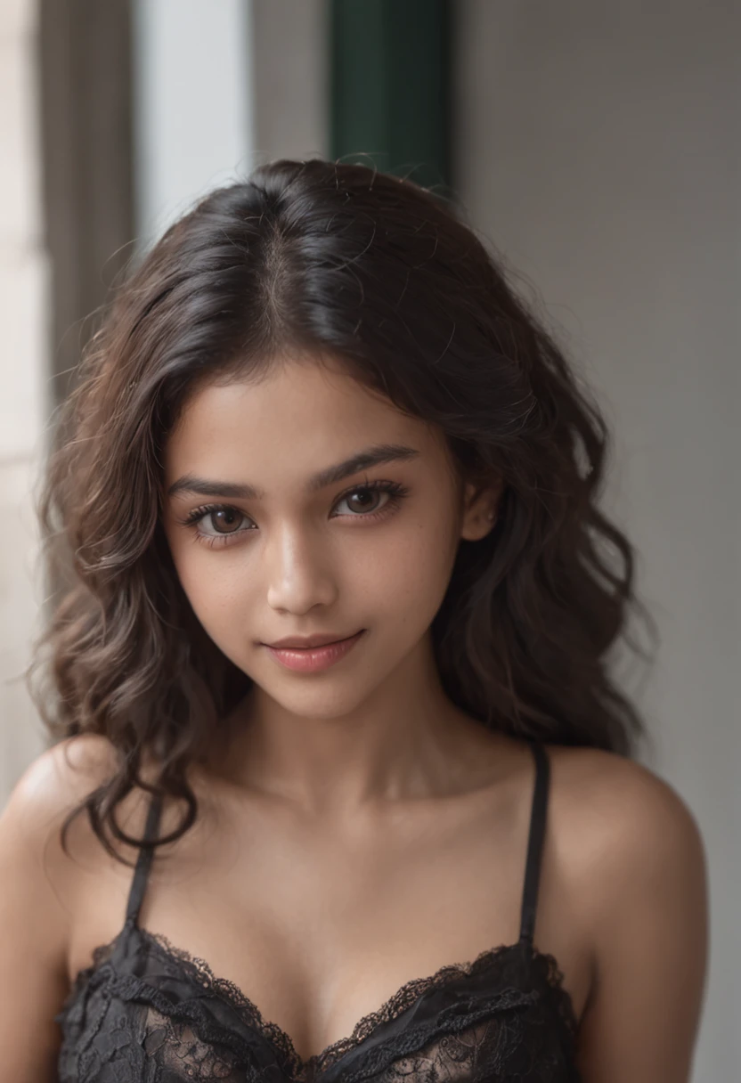 a sri Lankan girl,night scene, close up photo of a sexy naked girl,18 years old, posing, look at a camera and smile, black curly hair, (brown eyes:0.8), cute young face, 18 yo, soft volumetric lights, (backlit:1.3), (cinematic:1.3), intricate details, (ArtStation:1.2)