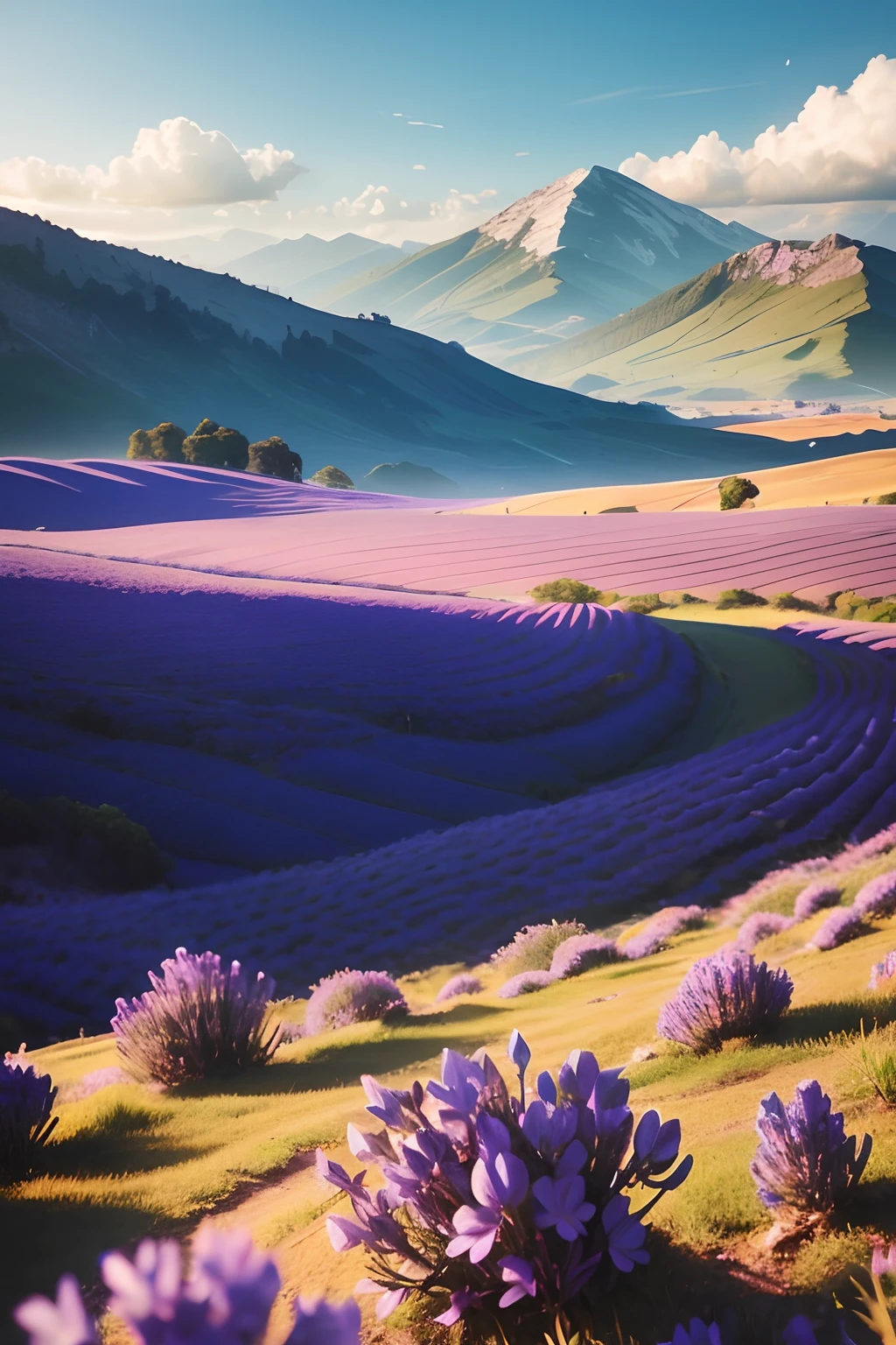 Lavender fields in the mountains with a lone horse in the distance, fundos bonitos, extraordinary colorful landscape, bela paisagem, amazing landscape, breathtaking landscape, fantastic landscape, paisagem de sonho, papel de parede bonito, bela paisagem de sonho, paisagem deslumbrante, epic beautiful landscape, Vale encantador, mythical floral hills, papel de parede bonito do iphone, uma bela paisagem, peaceful landscape, papel de parede de paisagem, natureza dos campos detalhados