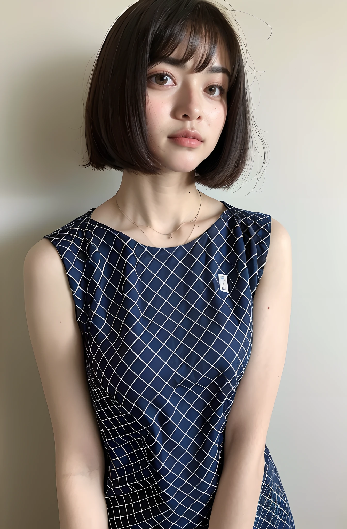 8K、top-quality、masterpiece、超A high resolution、photo-like、SLR、beautiful japanese female、Elegance、There is a good、Gentle face、Beauty of the wind、Moist beauty、short-cut、Keep your bangs neat and tidy、Looking down,From below,、The eyes are far away、Transparent atmosphere、Beautiful face、Raised corners of the mouth、drooing eyes、Tanuki face、wrist watch、a necklace、A bracelet、Gradient lighting、Drop long bangs to the side、Girls and men、Delicate skin、Look into the distance、Brown-eyed、up chest、the shape of the chest is clear,,,,,,,,,,,,,,,,,、very very gigantic boobs、breasts are large、Raw photography、(pureerosface_v1:0.5)、All-Over Print Tie-Back Halter Top、halterneck、Tieback、Sleeveless、no sleeves、Sleeveless camisole、sleeve less、halterneck、tight fitted、white clothes、、Round Neck、Sexy clothes、Sheer feeling、Take your eyes off、subject、Lean、Look here、Ass big、big butts、bbw、cafes、Starbucks、fashionable cafe、Brooklyn Cafe Style、