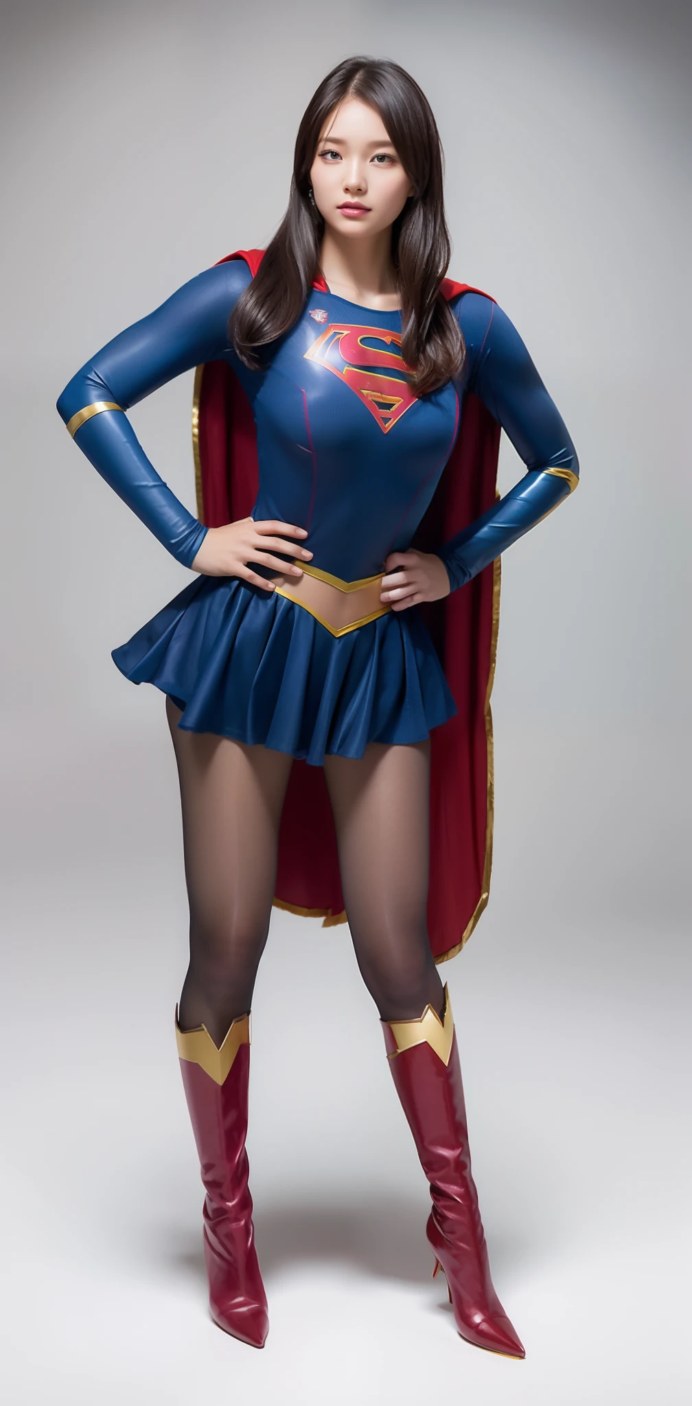 (((Make the most of the original image)))、(((Supergirl Costume)))、(((lustrous dark hair)))、(((Suffering)))、(((Feet must necessarily be worn with purple thigh tights)))、(((You need to wear bra on top and no boots on leg)))、((Top image quality、8K))、((top-quality、8K、​masterpiece:1.3))、Crisp focus:1.2、Beautiful woman with perfect body shape:1.4、Slender Abs:1.2、((layers-Cut、large boob:1.2))、a wet body:1.5、Highly detailed facial and skin texture、