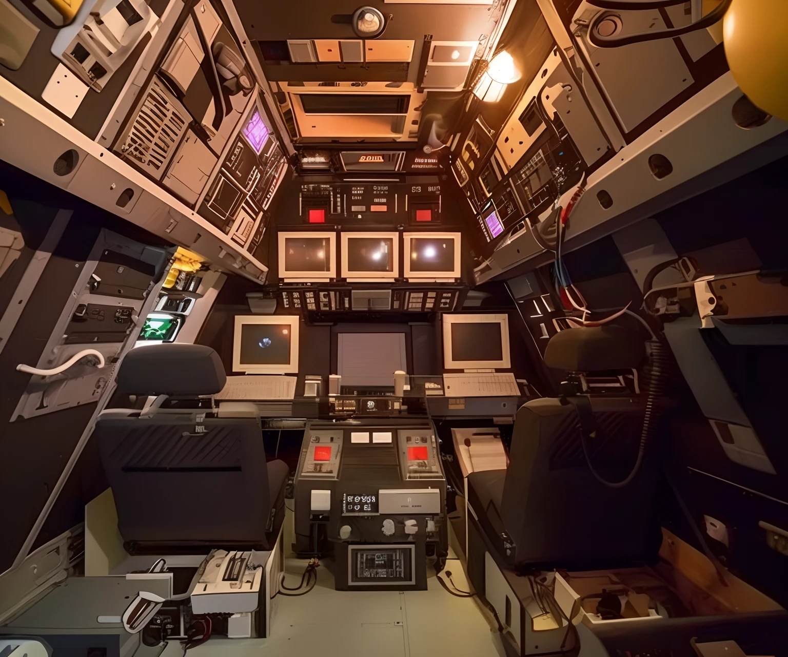 There is a room with lots of electronics and equipment in it, interior de um destruidor de estrelas, inside a spaceship, interior detalhado da nave espacial, dentro de uma nave espacial, em um cockpit de nave espacial, Navigation Command Center, dentro de um futuro submarino, piloting a small space shuttle, Interior da nave espacial, interior da nave espacial de alta tecnologia, inside an epic