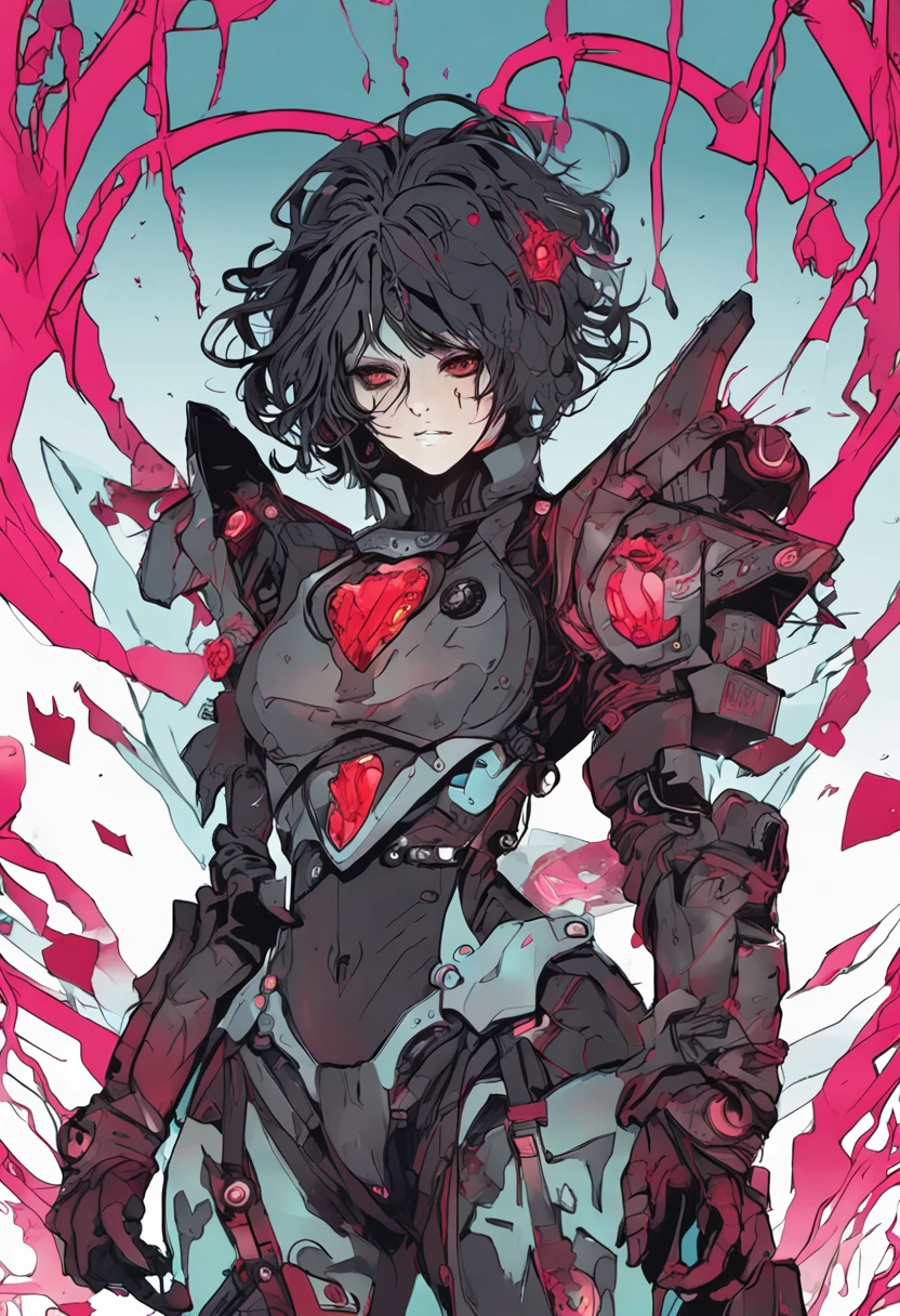 a drawing of a woman with a heart shaped light in her hands, anime cyberpunk art, by Valentine Hugo, shirow masamune, chaos nightmare ❄️ amour, anime cyborg, handsome guy in demon slayer art, highly detailed exquisite fanart, anime cyberpunk, digital art from danganronpa, chaos nightmare ❄️ amour venom, gothic harts, by shirow masamune