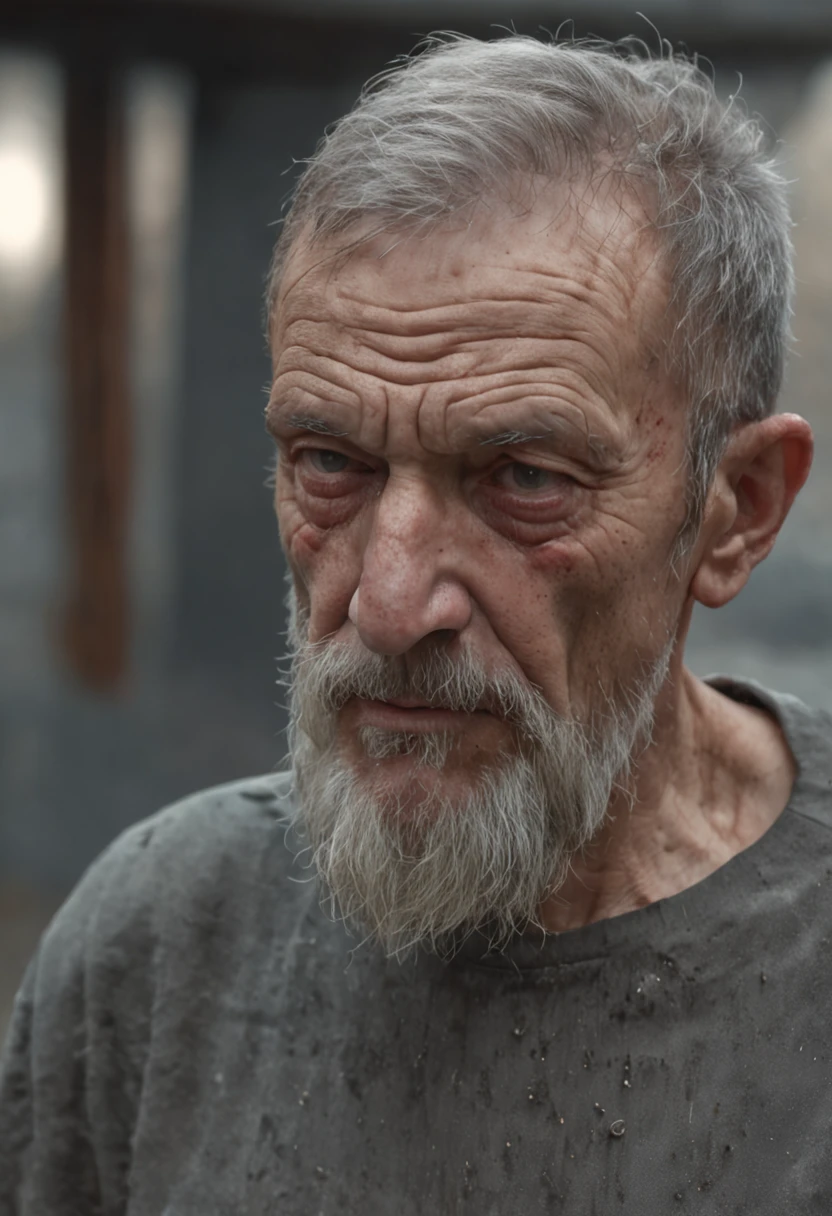 (Professional 3D rendering:1.3) da (Realistic:1.3) The most beautiful artistic painting in the world,Features a smooth and shiny masculine appearance, ((Old man of epic fantasy CIBORG old man skinny look rough despair short hair short beard and sad expression in a depressive situation, Electrical cables coming out of the head, fantastic location, Majestoso ambiente de desordem)), Half Body 8 Kg Rendering Unit, action shot, pele dos poros, very dark lighting, sombreamento pesado, circunstanciado, Rosto detalhado, (Vibrando, Imagem realista da pista, Realistic, Dramatic, Escuro, foco nítido, 8k), (Old cotton clothes damaged by bad weather:1.4), ((((Use couro)))), (Complexo:1.4), decadente, (Um altamente detalhado:1.4), digital illustation, Aplicar por Octane, Technical Stations, arte conceitual, Downy, foco nítido, illustration, germe da arte, (Loish:0.23), Lubb Ilya Kochynov, Greg Rotkowski H , Alphonse: Muito obrigado, (global ilumination, studiolight, Tamanho leve), chuva forte, Electrical cables float from your head, patife, Prioridade sobre pequenas criaturas sobre cabos, Homogeneous flame creatures in the glassy belly, fantasia, EM, Largura de meio corpo, Little demons talking into the microphone, ((Electric chaobo comes out of the cyborg's head)), ((Fundo escuro e antigo da cidade:1.3)),CGSes ociedamn, Technical Stations