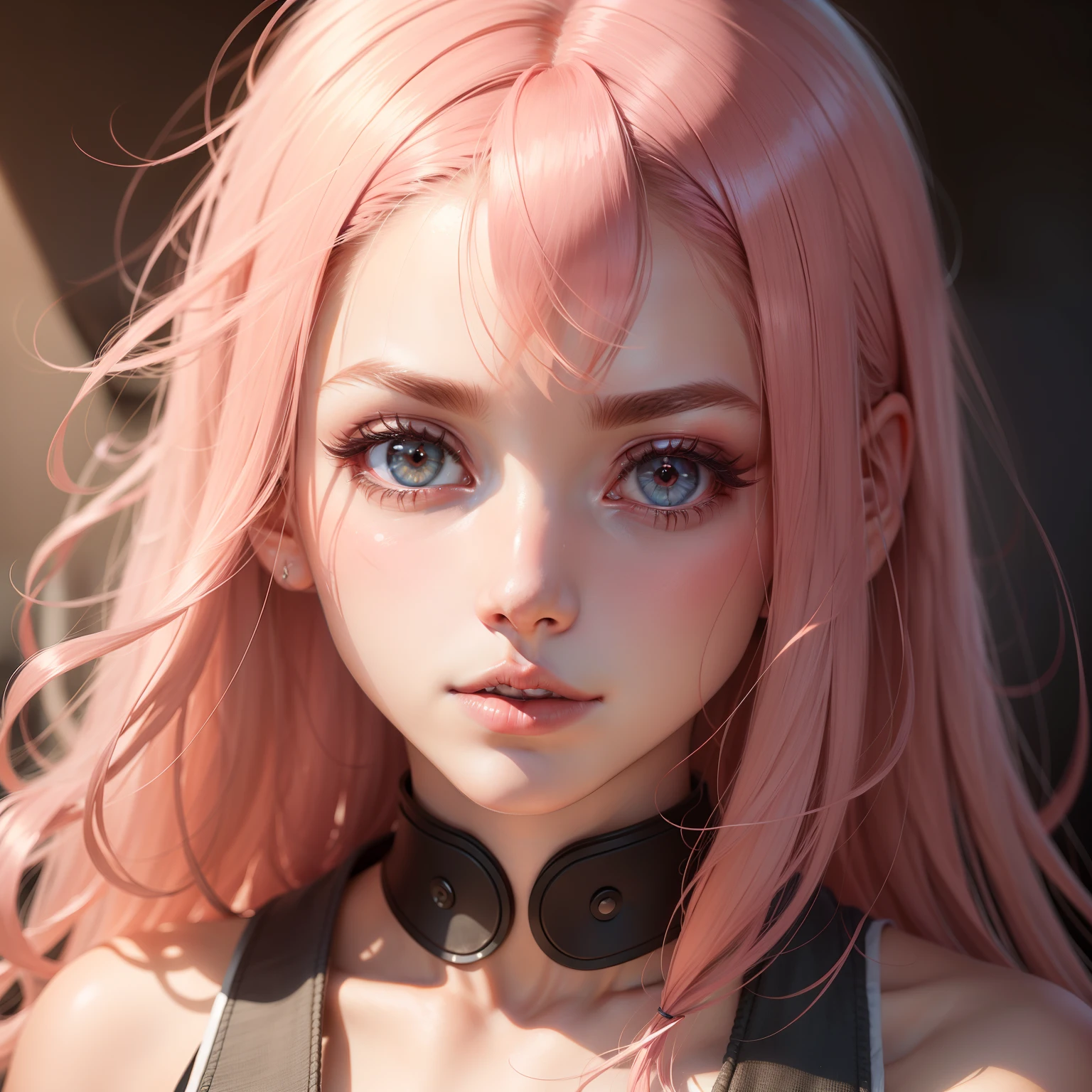 Erasing a masterpiece girl, hiquality, 8K, Realistic anatomy, Correct anatomy, pink-haired girl with pink hair, tmasterpiece, beautiful strands of hair, Background, Glow, projector, unusually, in detail, Realistic