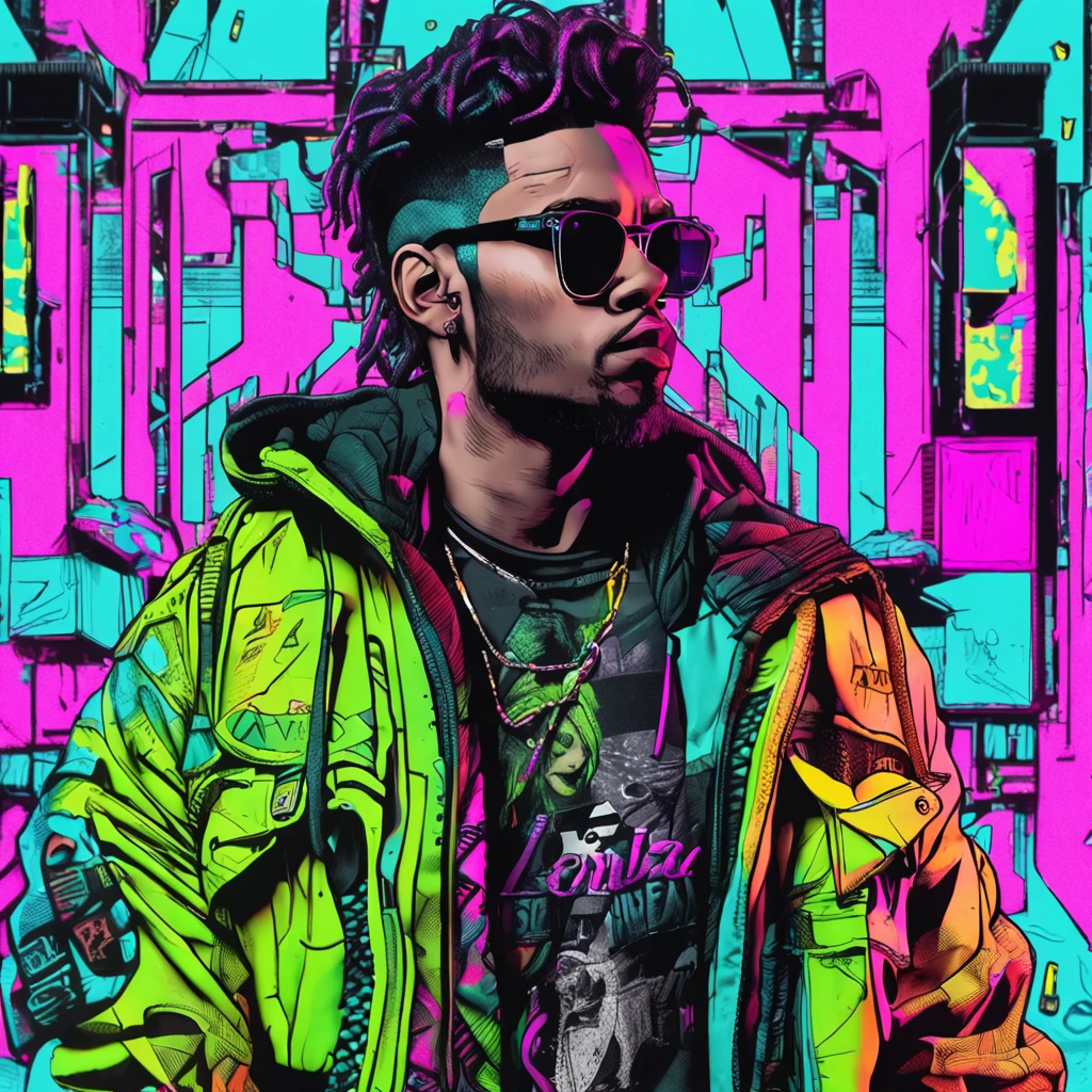 ((melhor qualidade)), ((obra-prima)), ((realista)) and ultra-detailed photograph of a 1nerd man with gothic and neon colors. Ela tem ((cabelo turquesa)), usa uma jaqueta techwear e exala uma vibe ((Beautiful and Aesthetic)), sexy, Peitos Inferiores, hot
