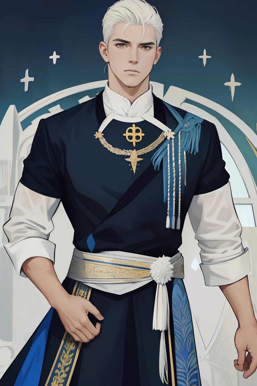 NSFW, obra-prima, melhor qualidade, ultra-detalhado, semi-realista, detailedfacialfeatures, mayor, 1homem adulto, usando terno escuro, colarinho branco,cabelos curtos aparados, cor branco, olhos escuros, manly, goodlooking,alto e forte,distinto senhor altivo,pastor, honrado,serious man,Standing imposing facing a igreja