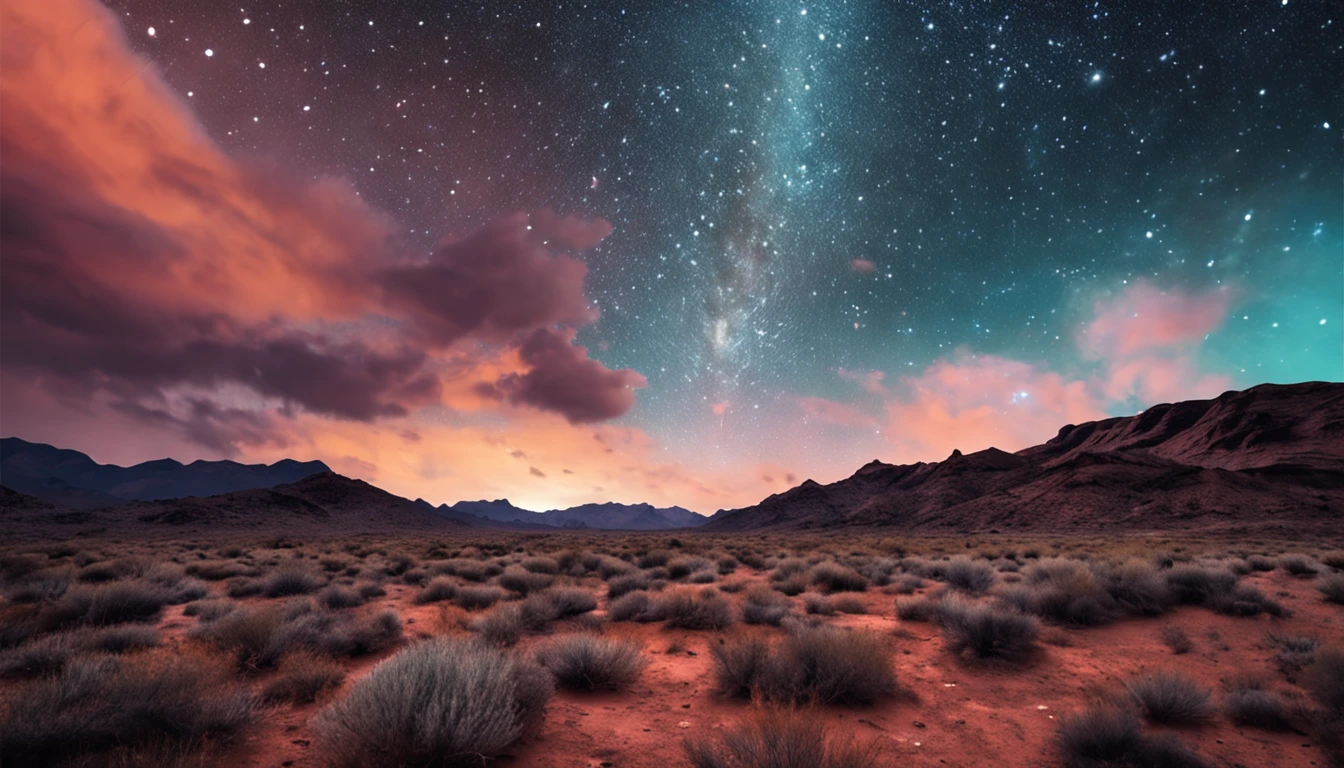 breath-taking,Van Gogh style starry sky in quaint night sky,Rolling desert,the expanse,