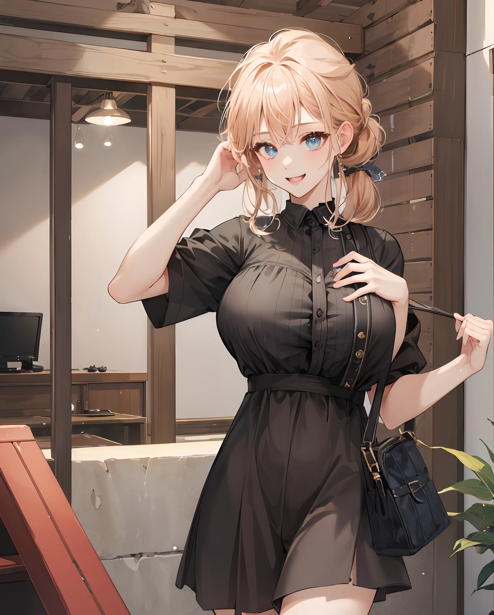 ((top-quality、8K、masterpiece:1.3))、1girl in、Slim Abs Beauty:1.3、(Hairstyle Casual、huge tit:1.2)、doress:1.1、Super fine face、Delicat eyes、二重まぶた、a smile、home Provocative realisitic sexual act teats