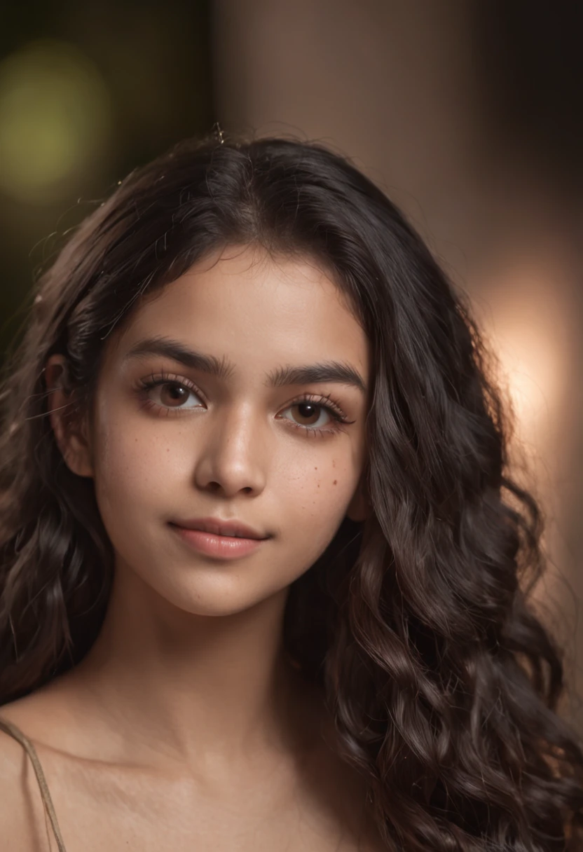 a sri Lankan girl,night scene, close up photo of a sexy naked girl,18 years old, posing, look at a camera and smile, black curly hair, (brown eyes:0.8), cute young face, 18 yo, soft volumetric lights, (backlit:1.3), (cinematic:1.3), intricate details, (ArtStation:1.2)