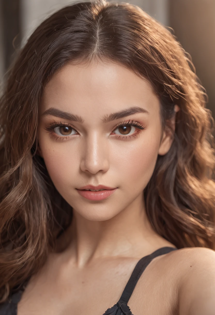 woman take selfie in the gym photo, attractive mixed woman, (beautiful face:1.1), detailed hazel eyes, luscious lips, (cat eye makeup:0.85), (medium eyes:1.0), (toned body:1.2), (curly hair:1.2), . (moody lighting:1.2), depth of field, bokeh, 4K, HDR. golden skin, hazel eyes, beauty marks, honey skin, Cinematic photo ,
