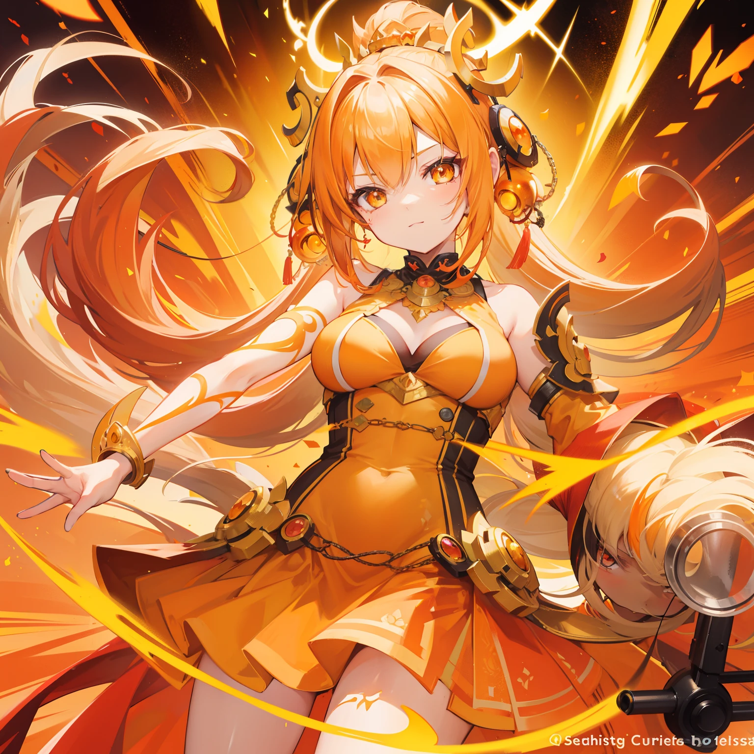 Gatling Bodhisattva,Orange and gold color scheme,It's a sweet girl
