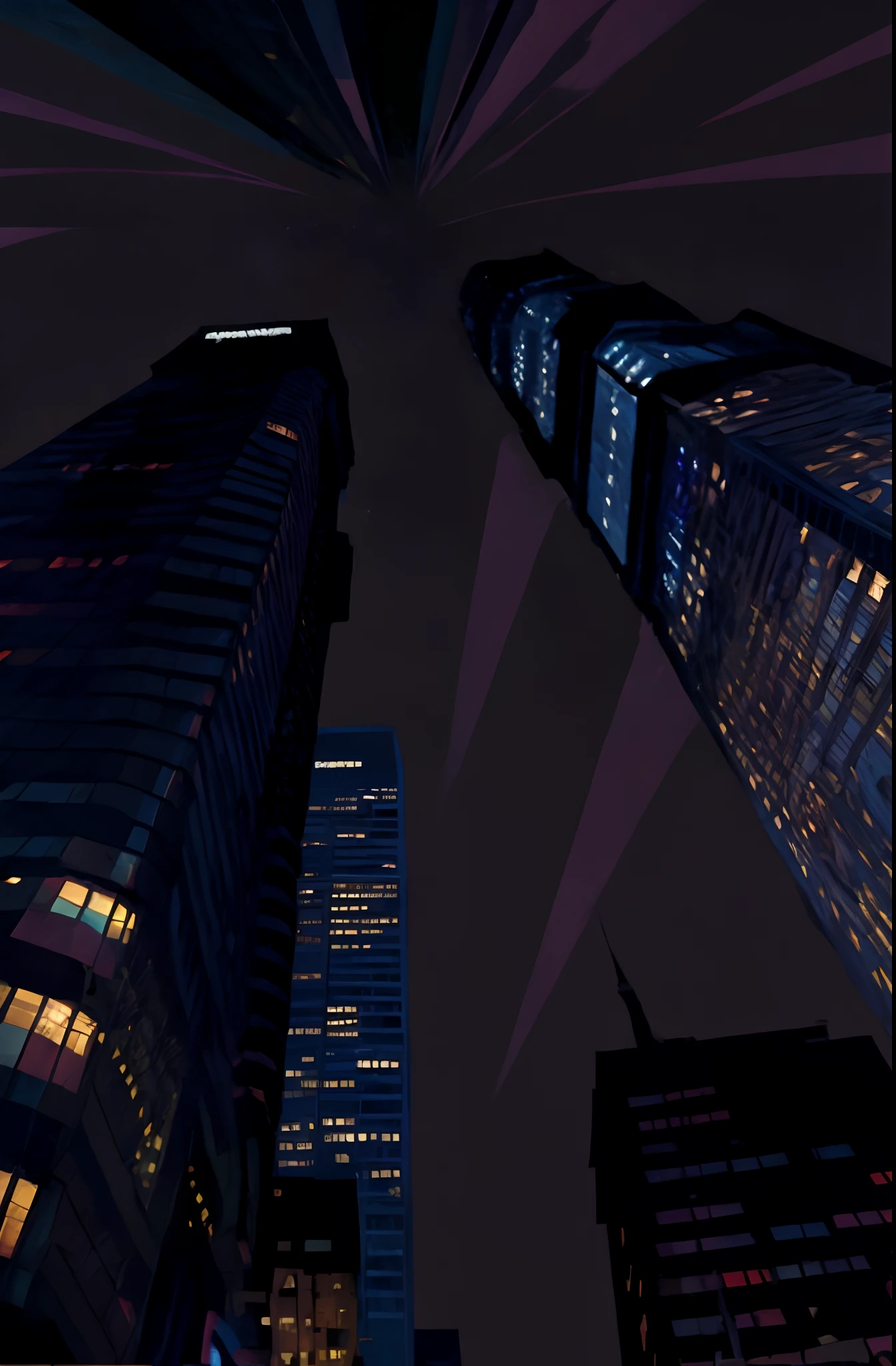 City view at night with skyscrapers and clock, night life buildings, skycrapers, skyscrapper, inspired by Kilian Eng, vfx powers at night in the city, cinematic neon matte painting, cinematic establishing shot, cyberpunk building, view up, skyscrapper, Tall structures, kowloon cyberpunk cityscape