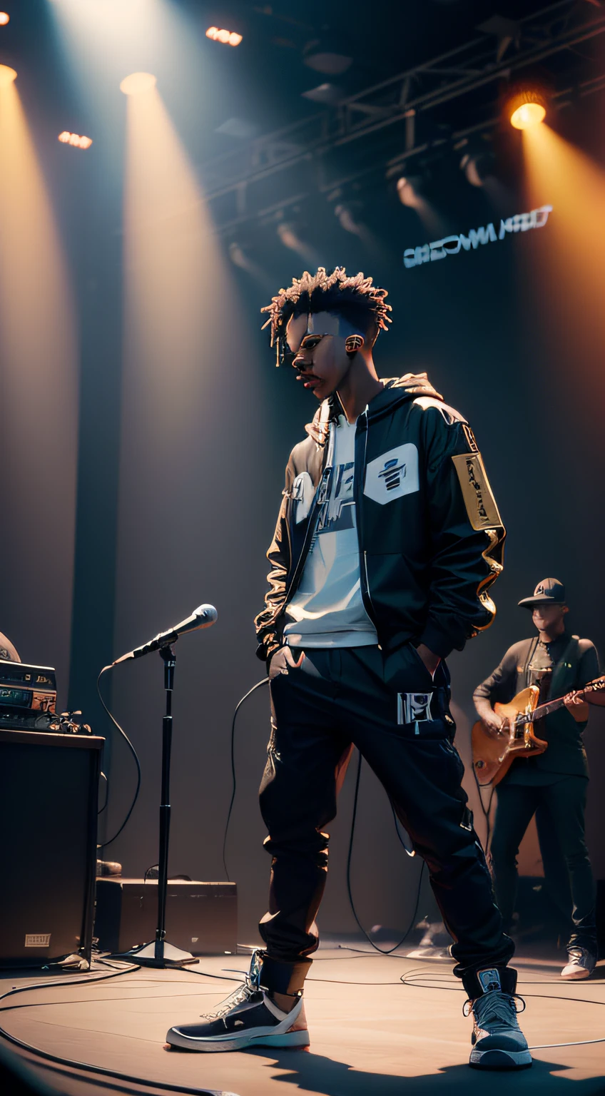 The Jazz Rap Revolution: Witness the Gold Mic Takeover of the Music Blockchain. Picture a world where the rhythm of jazz and the power of rap collide in a mesmerizing spectacle. Visualize a charismatic jazz rapper, holding a gold mic that glistens in the spotlight, standing at the forefront of the music blockchain. As the crowd gathers around, the stage is set for an epic takeover that transcends boundaries.

In this vibrant scene, the digital landscape comes alive with the fusion of jazz and rap, creating a symphony of sound and energy that reverberates through the music blockchain. The gold mic symbolizes the artist's authority as they pave the way for a new era of musical expression.

Feel the excitement as the jazz rapper's words resonate with the blockchain, each verse igniting a spark that spreads like wildfire. The music blockchain transforms into a digital dance floor, where the beats of jazz-infused rap captivate listeners from every corner of the globe.

Experience the unstoppable wave of creativity and innovation as the gold mic-wielding jazz rapper takes the reins, captivating audiences with a genre-defying performance that revolutionizes the music industry. Insanely high resolution, realistic, 8k, HD, HDR, XDR, focus + sharpen + wide-angle 8K resolution + photorealistic + film grain + HDR10 Ken Burns effect + Adobe Lightroom + rule-of-thirds + octane render + anamorphic + bokeh --ar 16:9 --c 75 --s 600