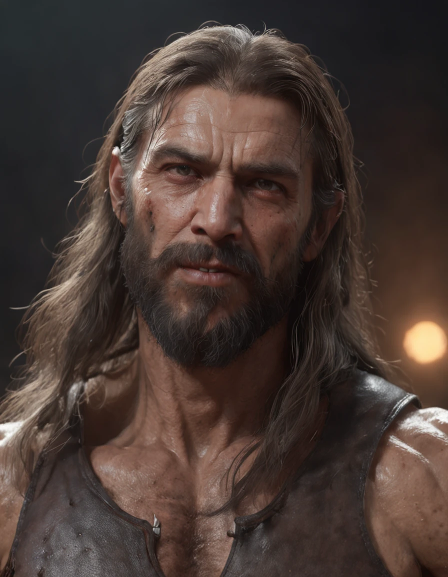joe biden, (professional 3d render:1.3) af (Realistic:1.3) most beautiful artwork photo in the world,Features soft and shiny male heroes, ((Epic hero fantasy muscle man rough wet hero angry look long hair short beard and ferocious expression in dynamic pose, Fantastic location, Majestic cluttered environment)), full body 8k unity render, action shot, skin pore, very dark lighting, heavyshading, Detailed, Detailed face, (vibrant, photograph realistic, Realistic, Dramatic, Dark, Sharp focus, 8K), (Old leather garments damaged by weathering:1.4), ((((Wear fur)))), (Intricate:1.4), decadent, (Highly detailed:1.4), Digital painting, rendering by octane, art stations, concept-art, smooth, Sharp focus, illustration, Art germ, (loish:0.23), wlop ilya kuvshinov, and greg rutkowski and alphonse mucha gracias, (Global illumination, Studio light, volumettic light), heavy rain, particles floating, lotr, fantasy, elf, full bodyesbian, ((Dark and ancient city background:1.3)),CGSesociety,art stations