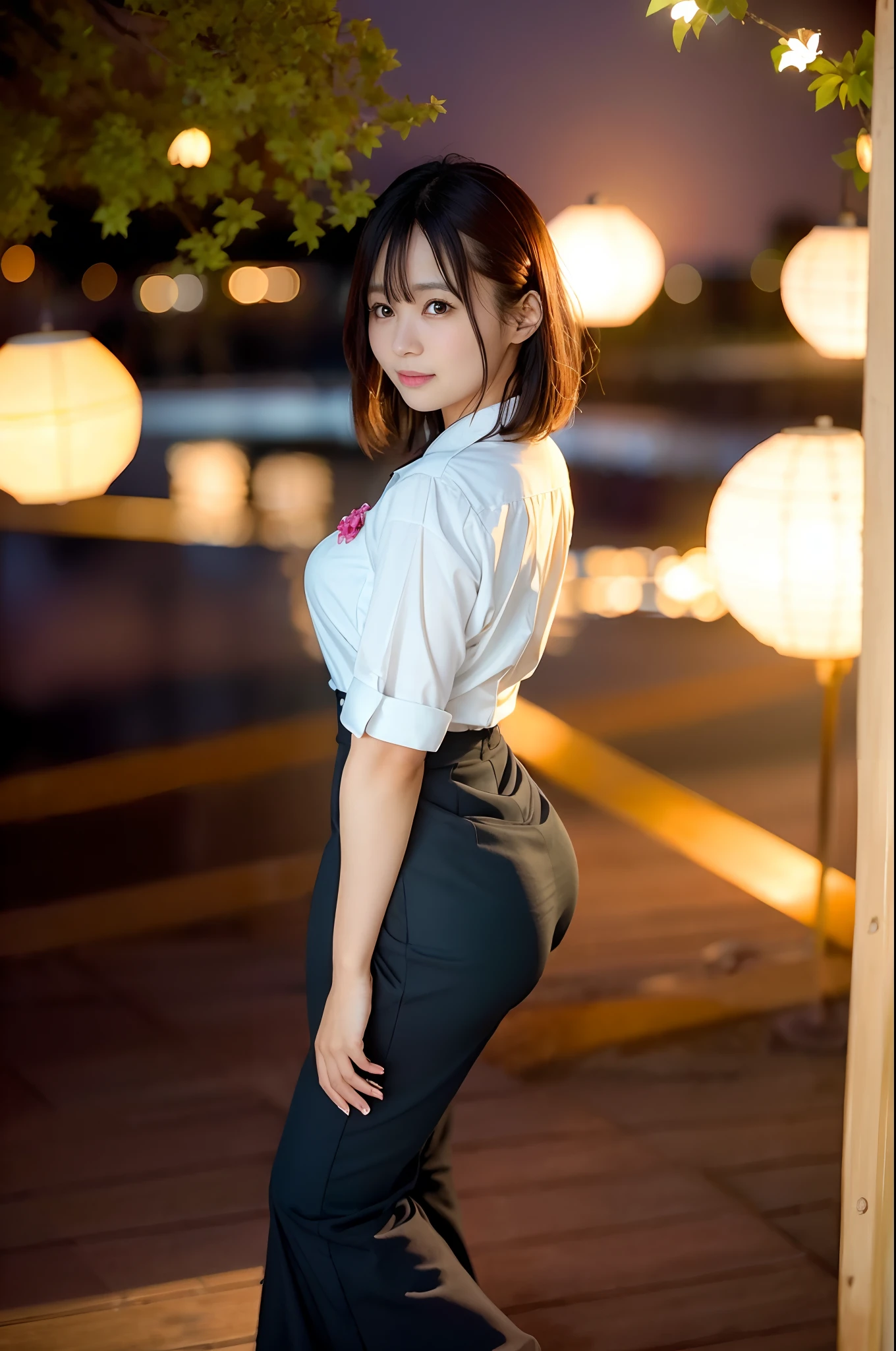 (skin blemish:1.2), (skindentation), black eye, 1woman, 25yo, (((woman))), solo, realistic, best quality, photorealistic, masterpiece, 8k, high res, solo, extremely detailed face, (professional lighting, bokeh), (light particles, lens flare, glowing particles:0.6), (dynamic pose:1.2), soft lighting, top angle view, fashionable and trendy atmosphere, japan, street, tokyo, harbour, skytree, tokyo tower, ((daytime)), sky, ((looking at the viewer:1)), (looking at the camera),(portrait:0.6), cowboy shot, gorgeous, standing, keep original facial proportion, wide shoulder, full body, (medium breast), (medium hair), brown hair, floating hair, lips, lipstick, seductive smile, floating hair, smile, open_mouth, teeth, blouse, (flowery pattern summer dress:1), eyelashes, mole, (mole under eye:1),