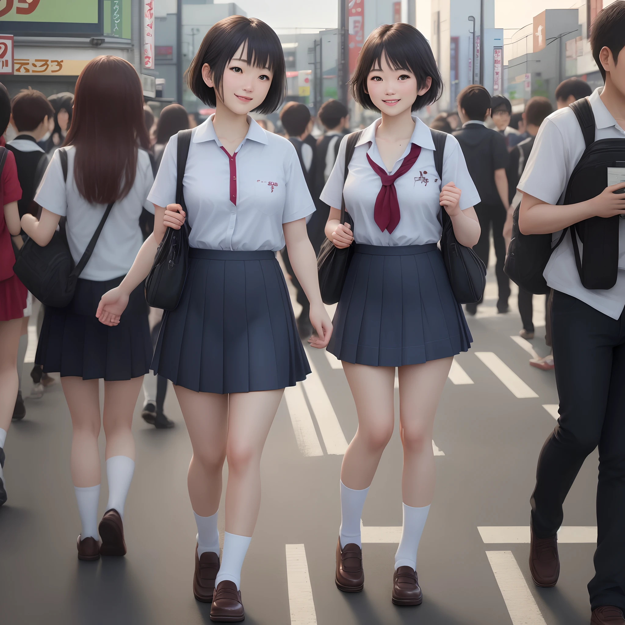 schoolgirls，short detailed hair，no clothes are worn