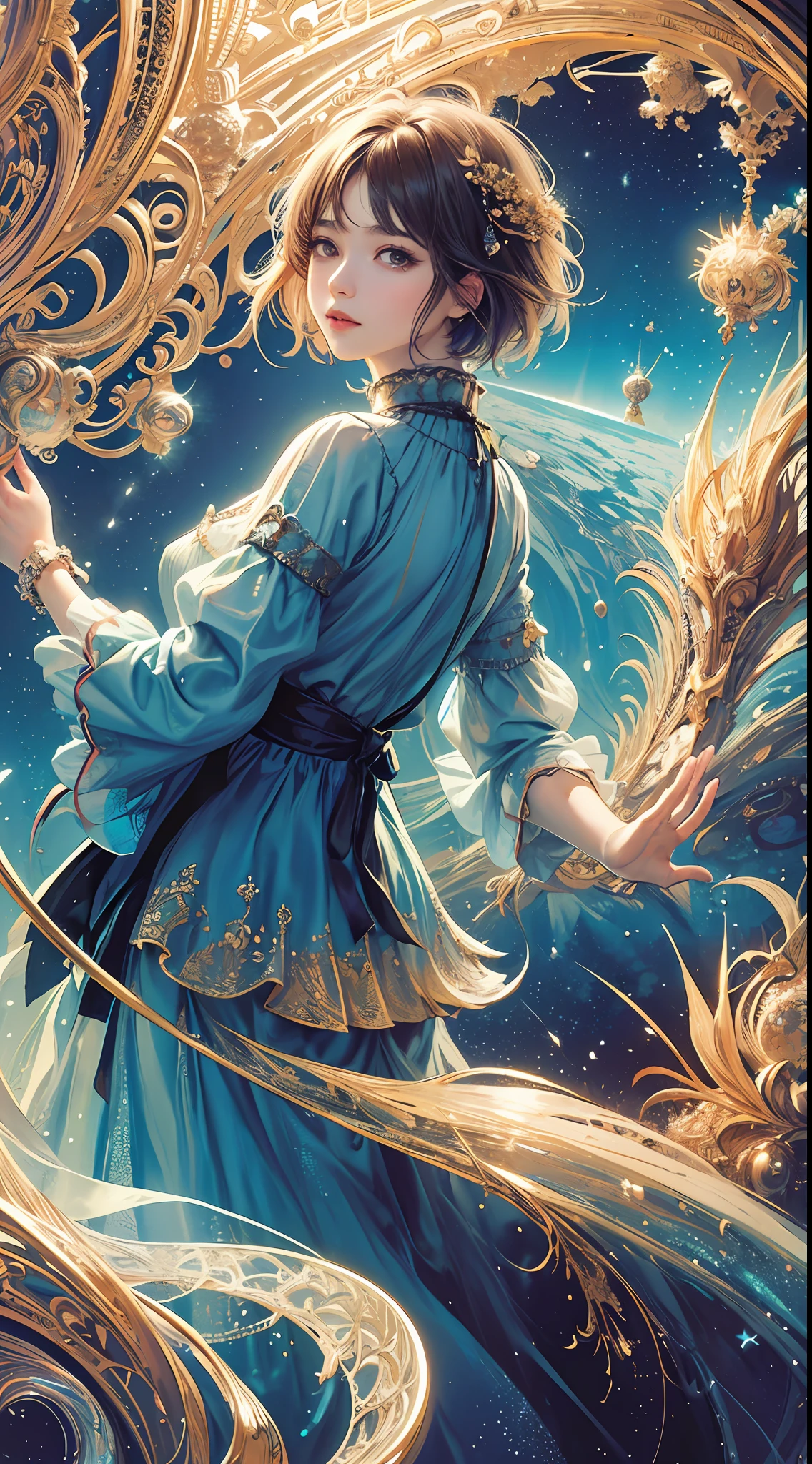 (masterpiece、top-quality、top-quality、Official Art Beautiful and Aesthetic:1.2)、8K、(1girl in)、ighly detailed、(Fractal Art:1.3)、colourfull、highestdetailed、(((short-hair)))