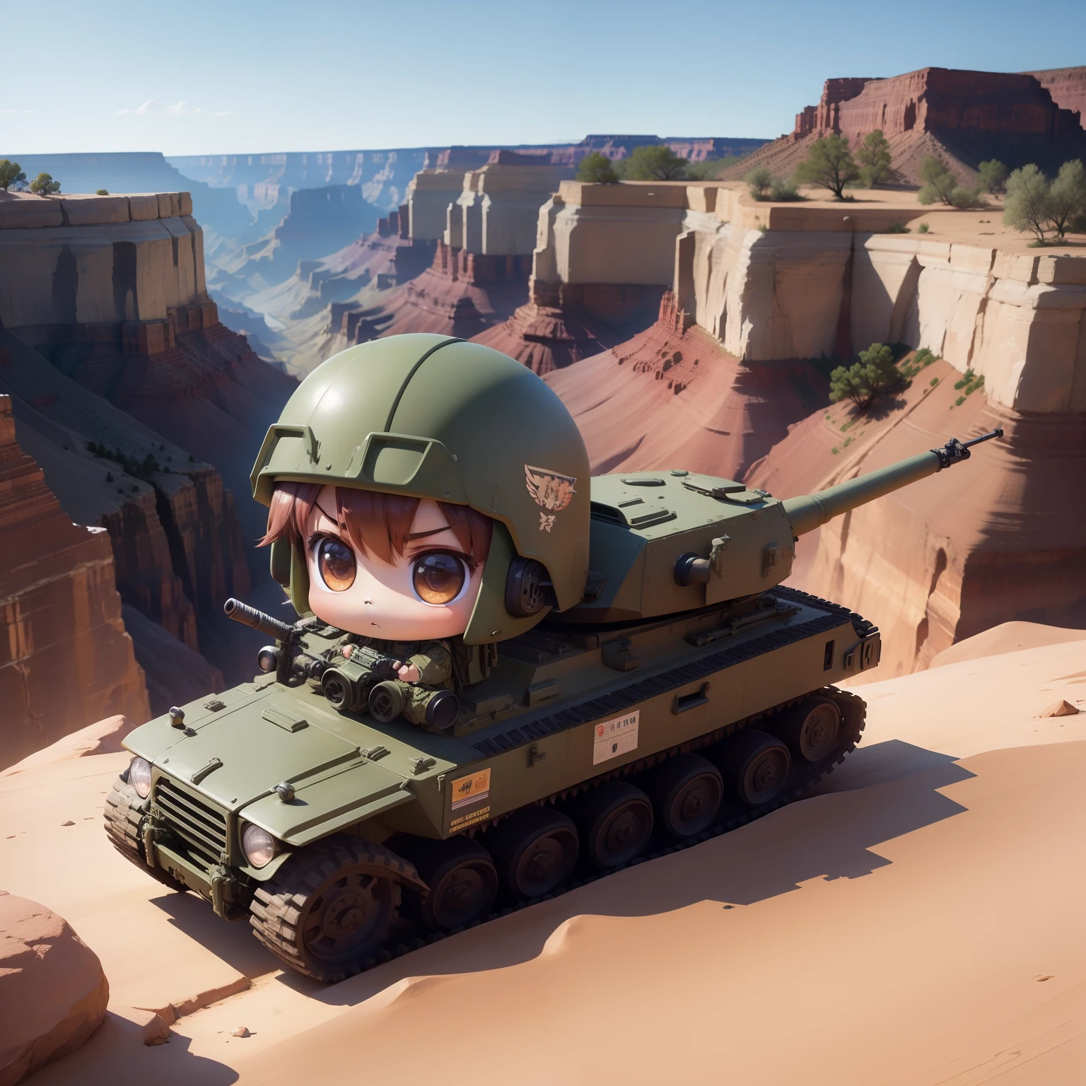 Cute Baby Chibi Anime,Chameleon Army,Grand Canyon,machine guns