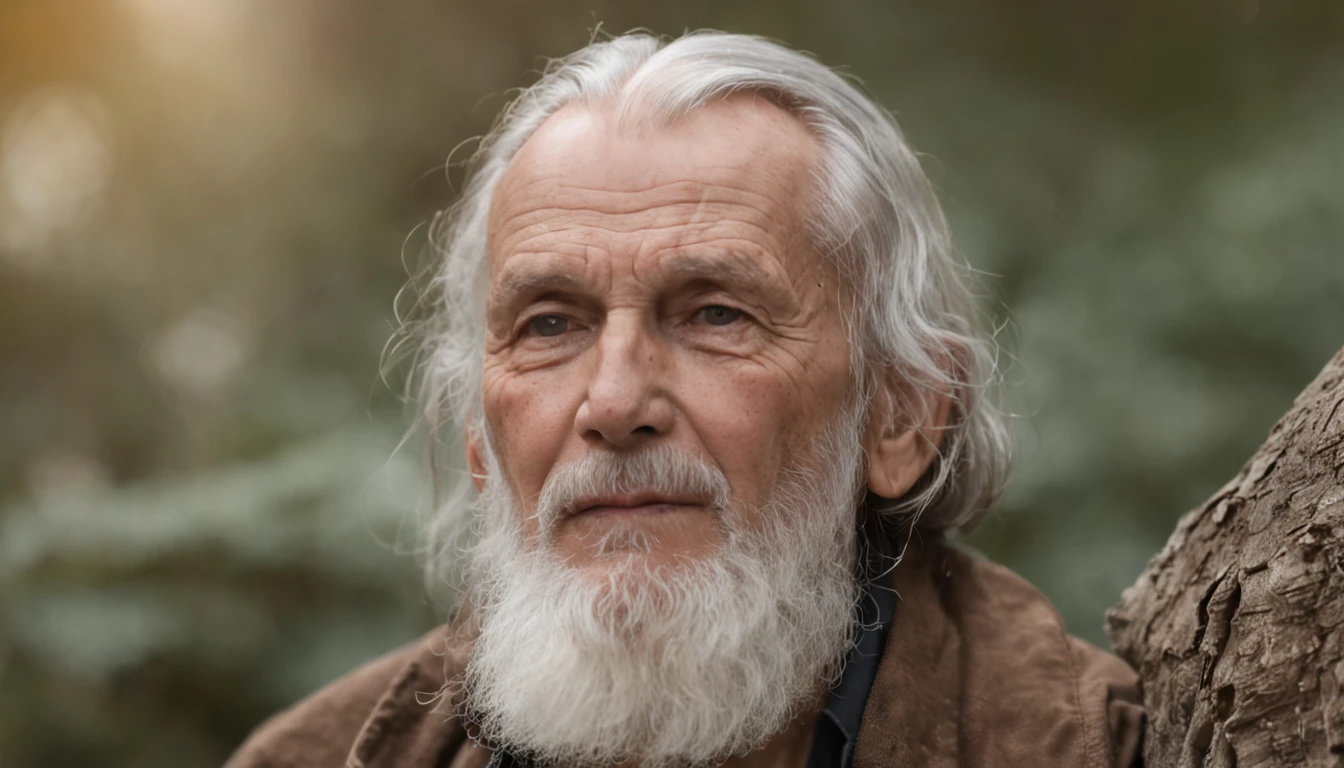 A mystical journey through an ancient forest, where young character meets a wise old man and learn valuable life lessons. iluminador, transformative and magical, encantador, ethereal. outro mundo. misterioso, espiritual e comovente. create an atmosphere of mystery and spiritual depth. profundo, thought-provoking and philosophical, Valuable life lessons learned,